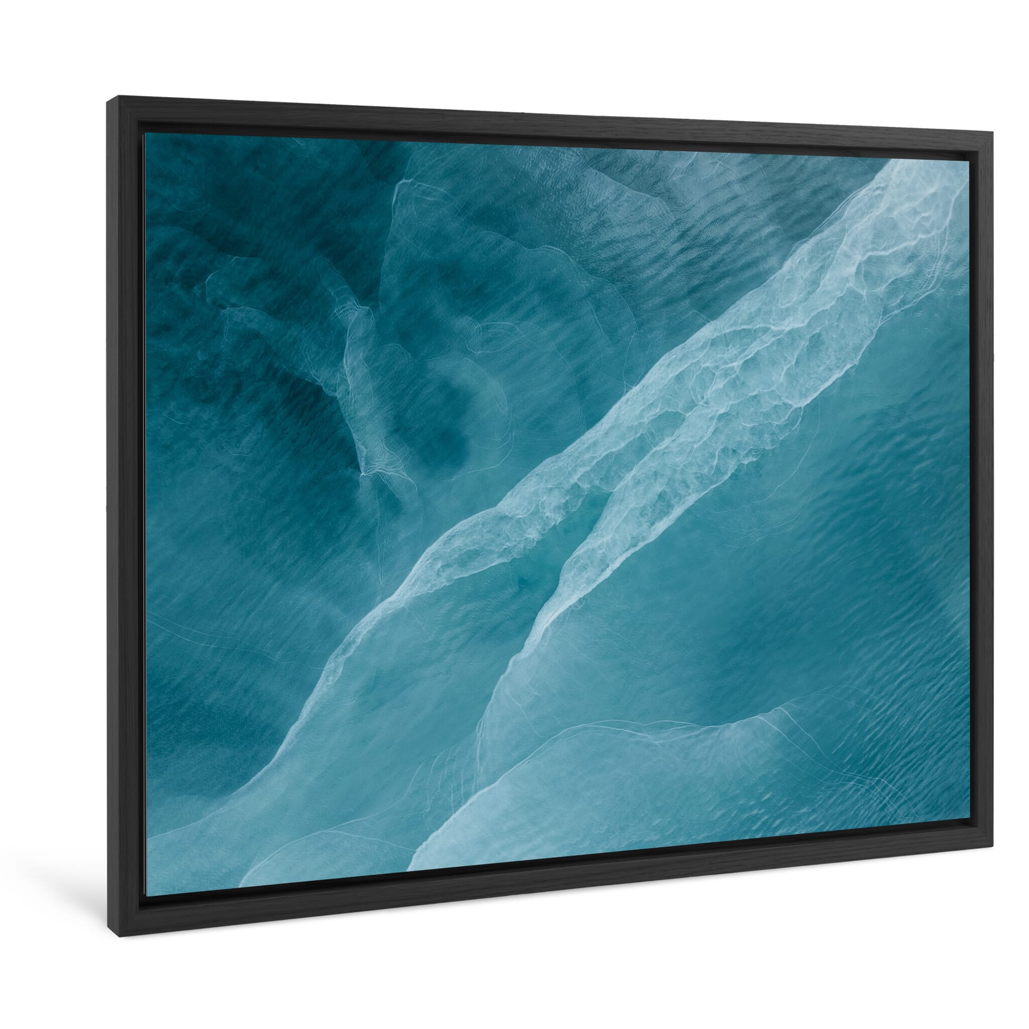 Framed photo print of glacial sediment blending into coastal waters from above