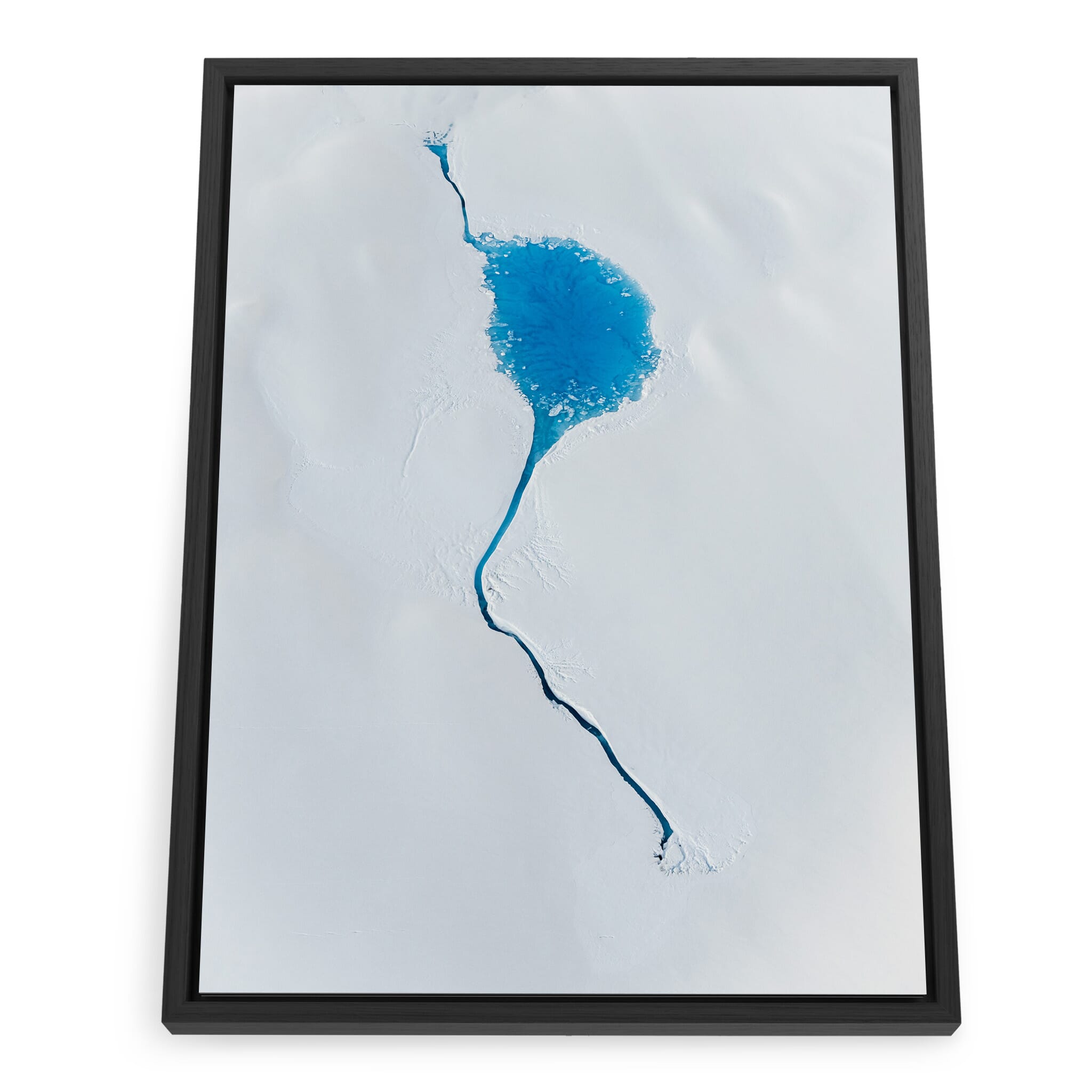 Framed photo print of glacial pools scattered across Columbia Glacier in Alaska