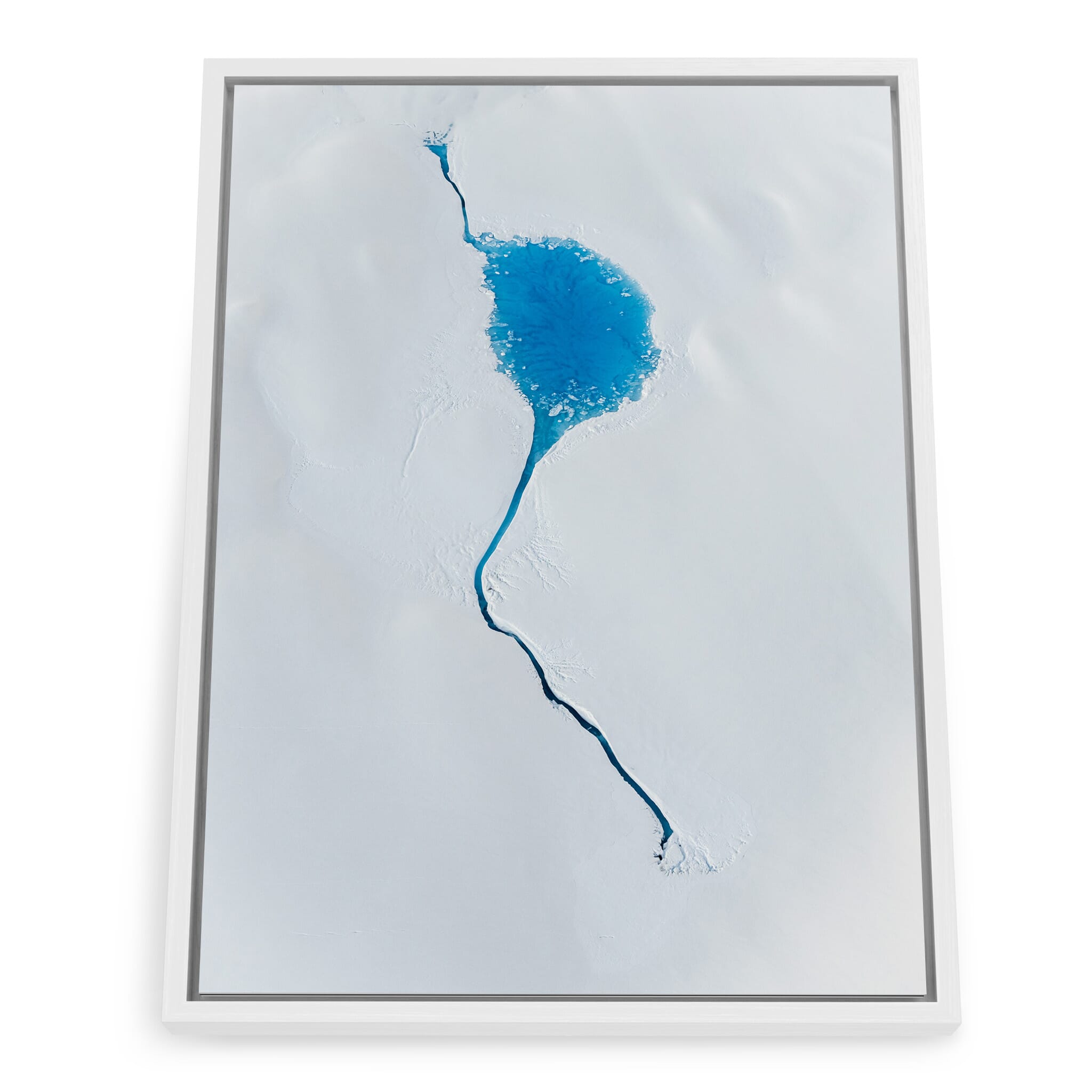 Framed photo print of deep blue meltwater lakes from aerial view in Alaska