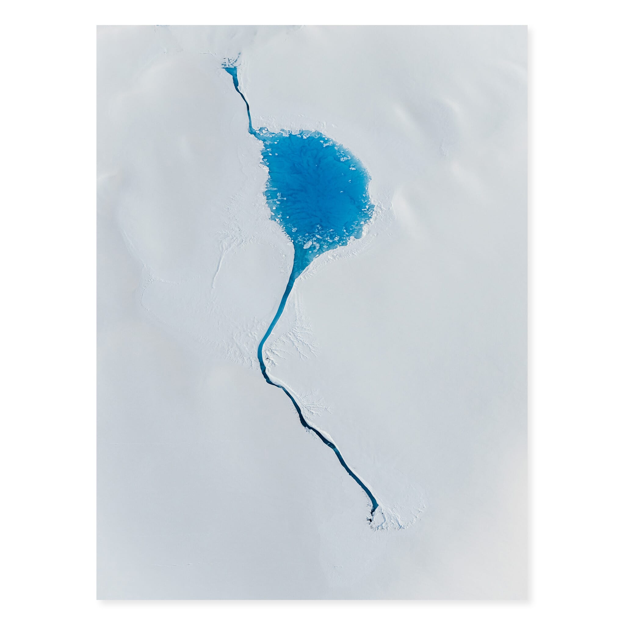 Fine art photo print of vivid blue meltwater lakes on Alaska’s Columbia Glacier