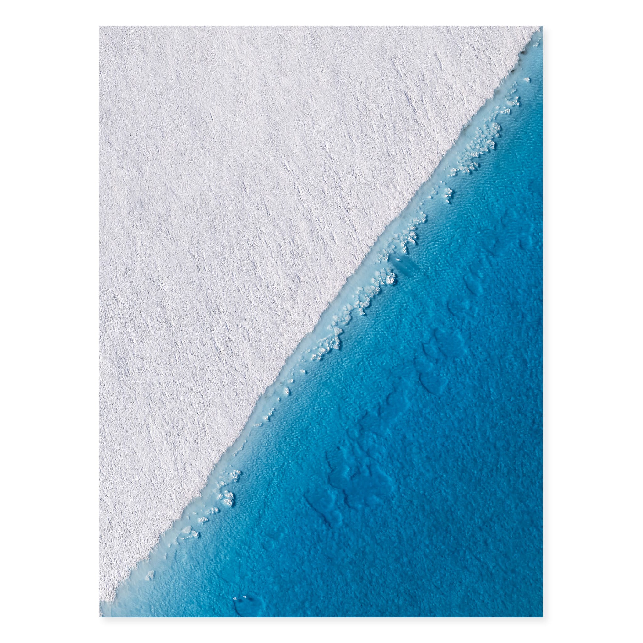 Framed photo print of vivid blue meltwater lakes on Alaska’s Columbia Glacier