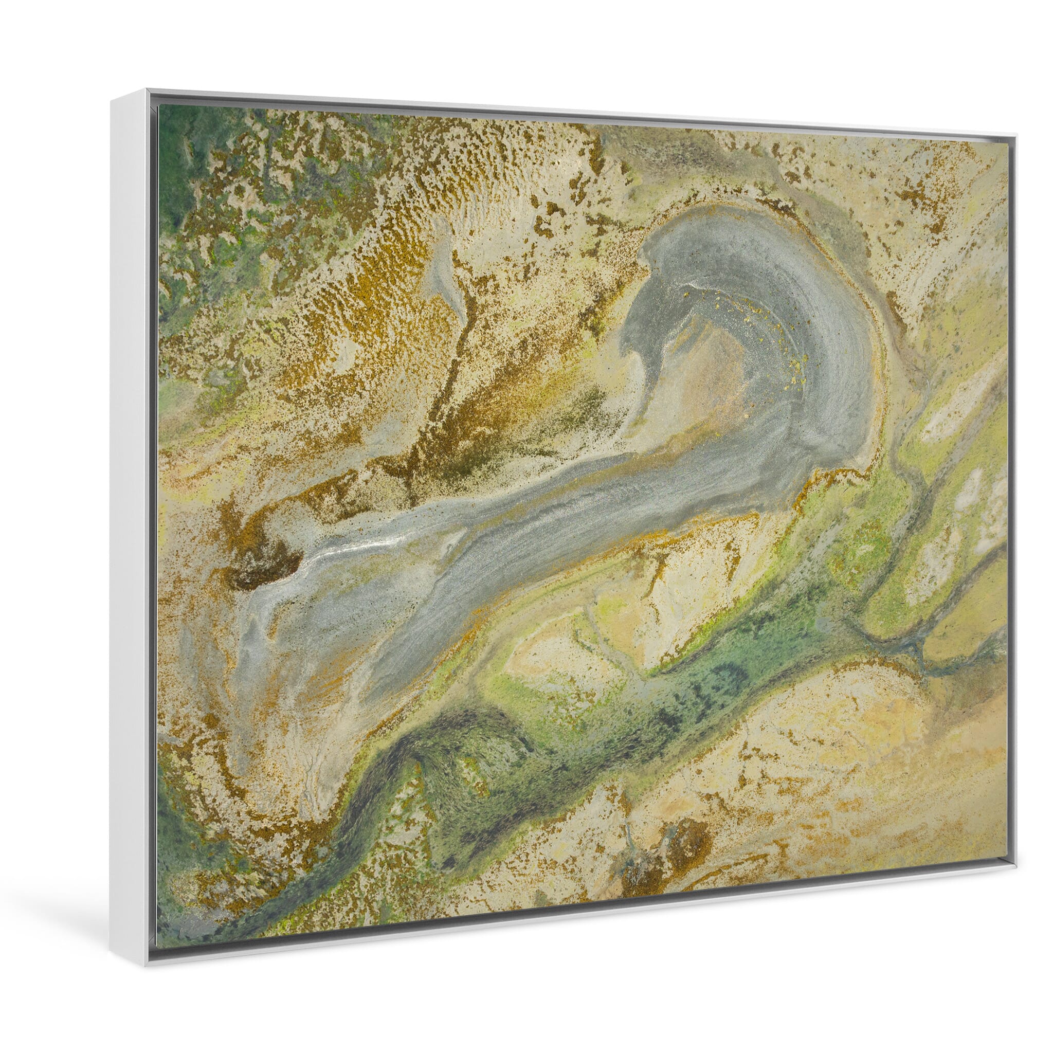 Framed photo print of abstract coastal scenes formed by tide and vegetation