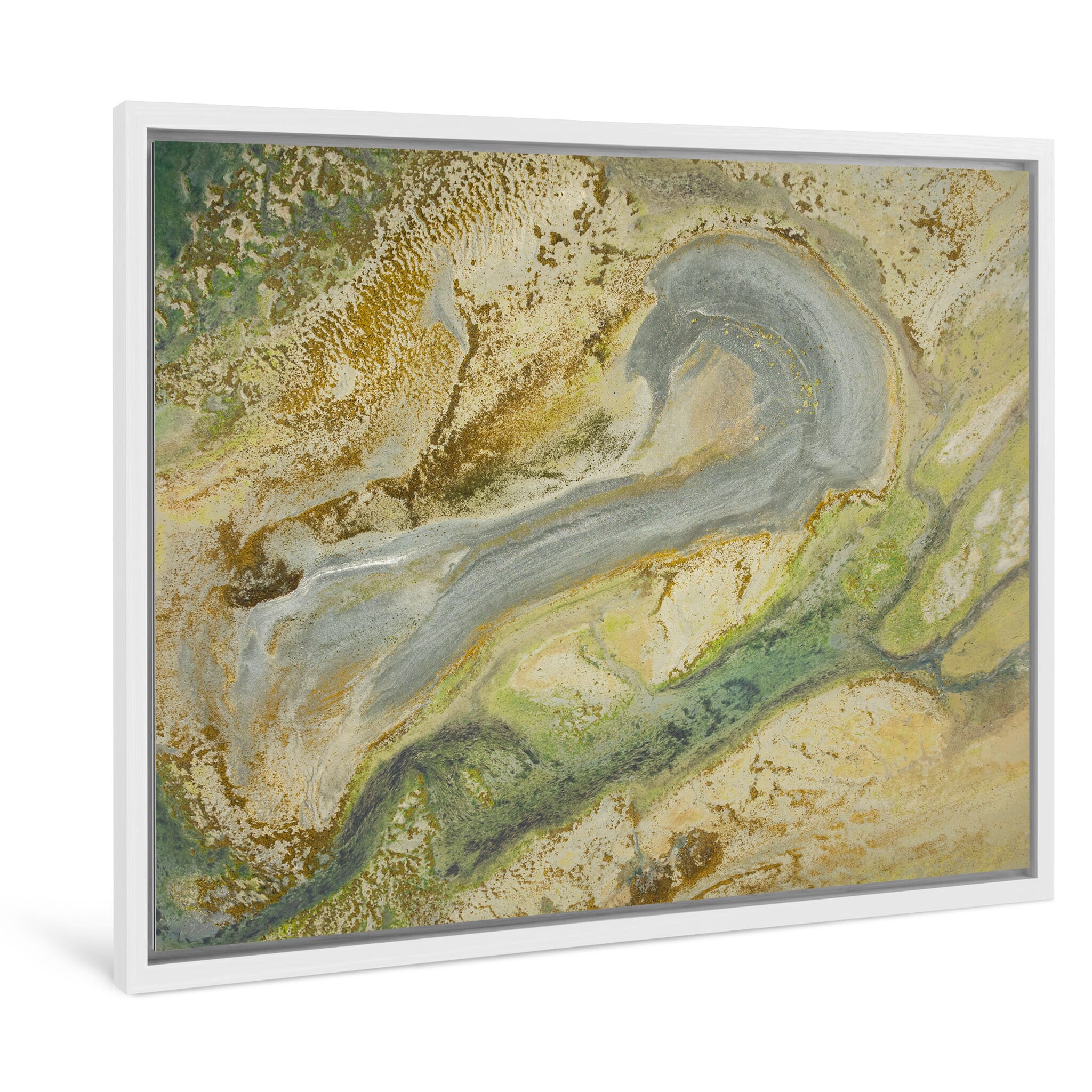 Framed photo print of swamplands shaped by sediment and tidal movement