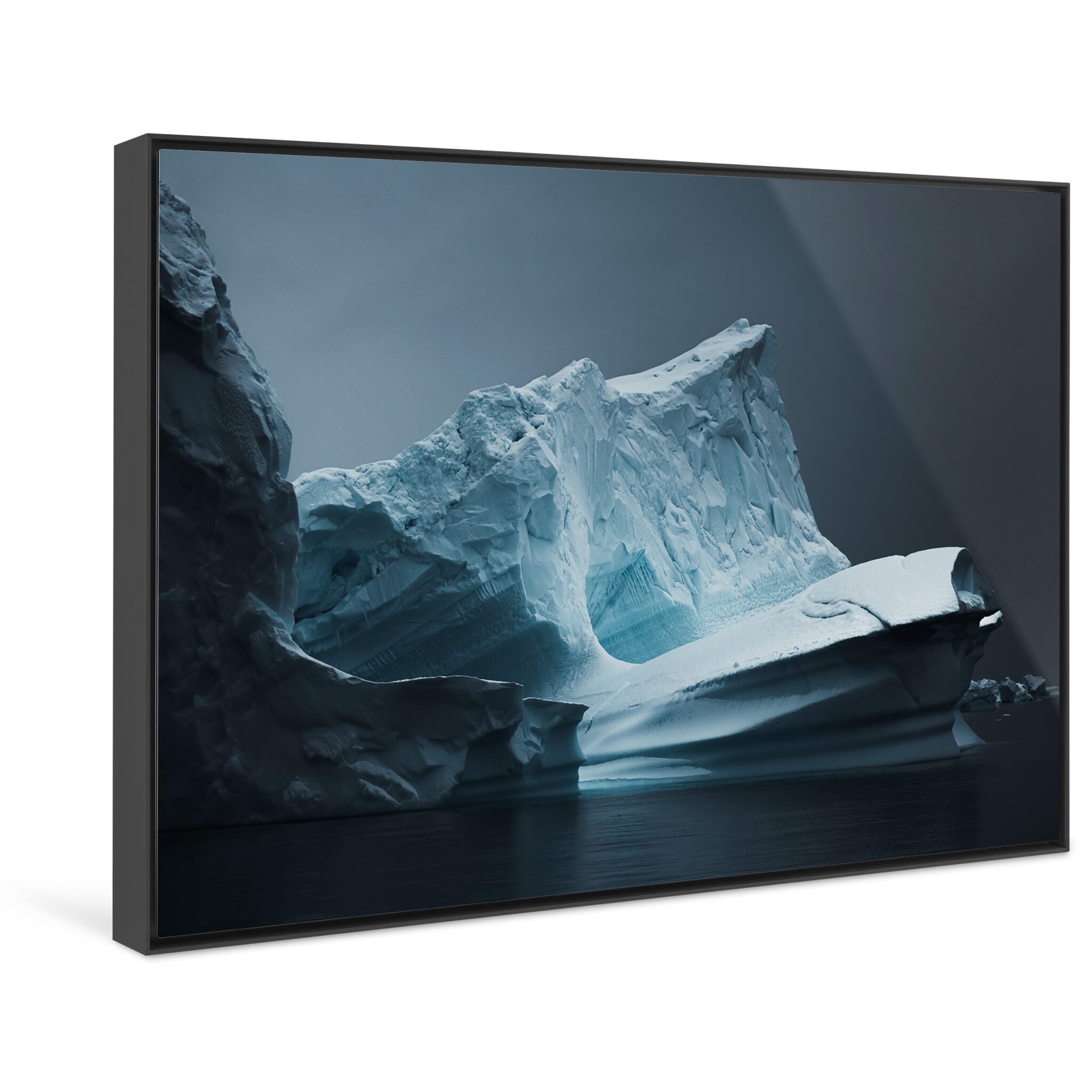 Framed photo print of wind- and water-sculpted iceberg details in Antarctica