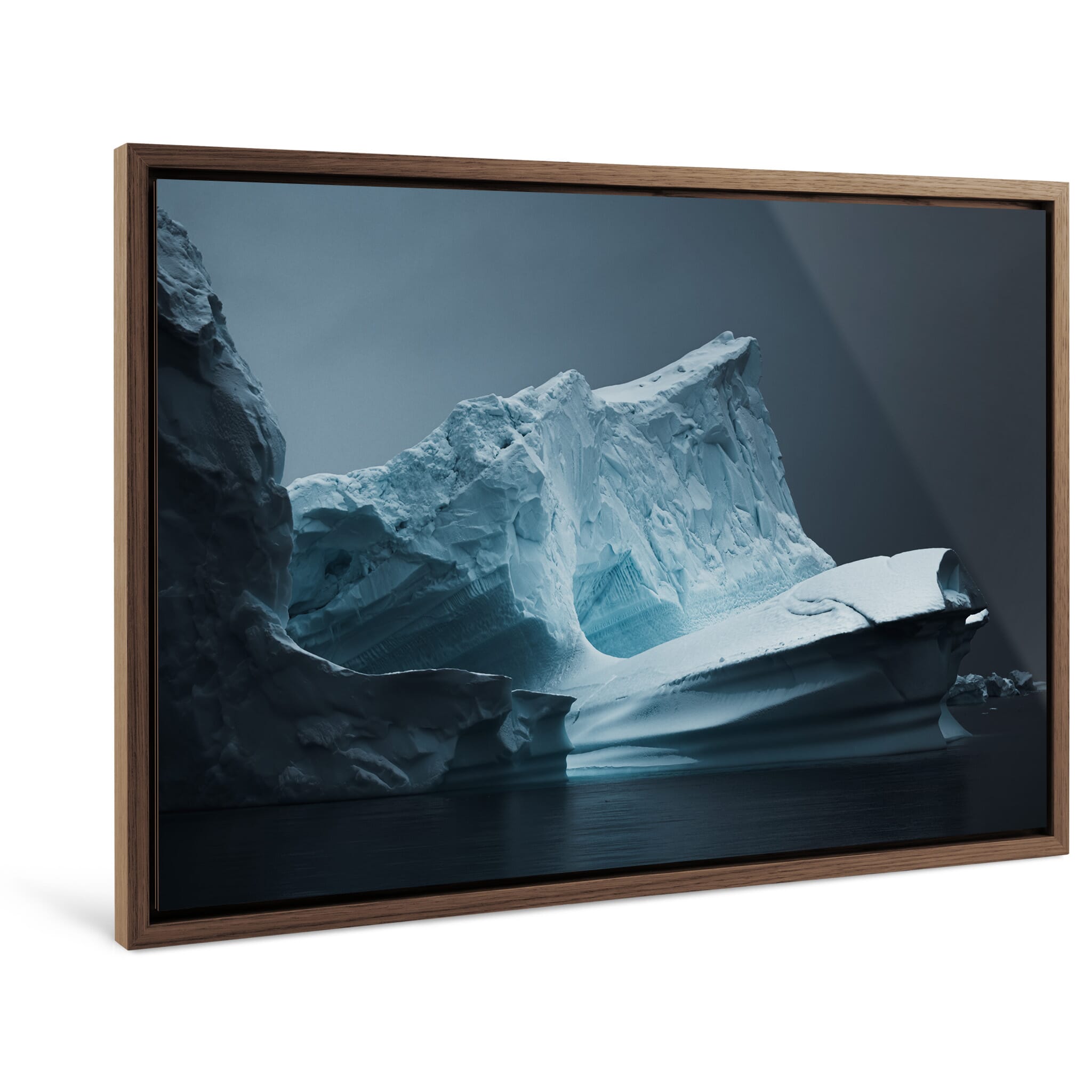 Framed photo print of contrasting ice tones from deep blue to bright white