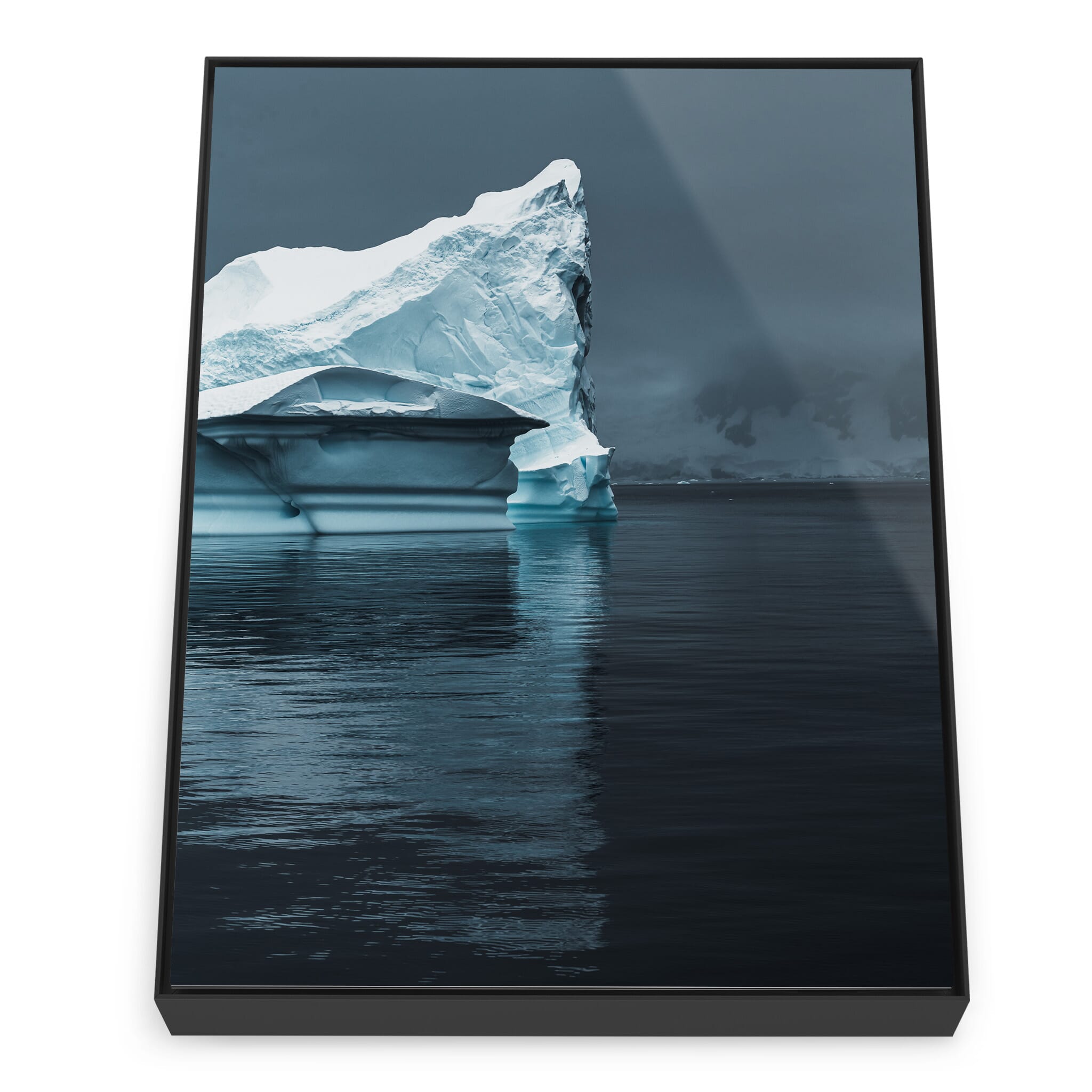 Framed photo print of solitary iceberg under soft polar light
