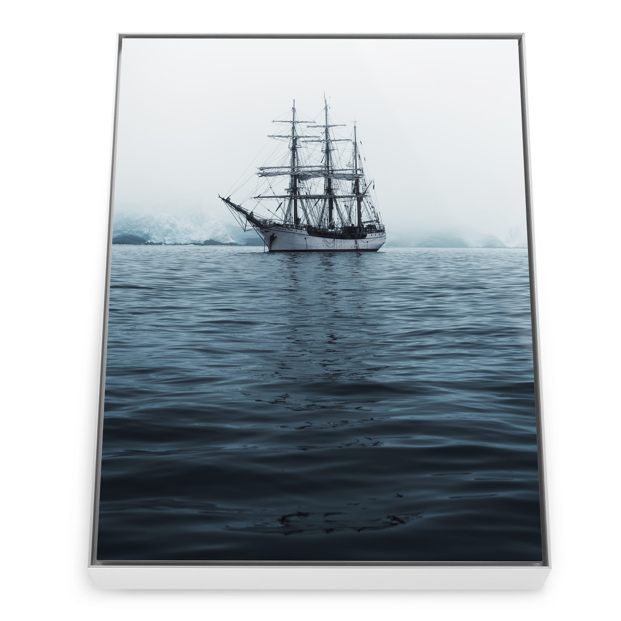 Framed photo print of sailboat Bark Europ in Antarctic Waters