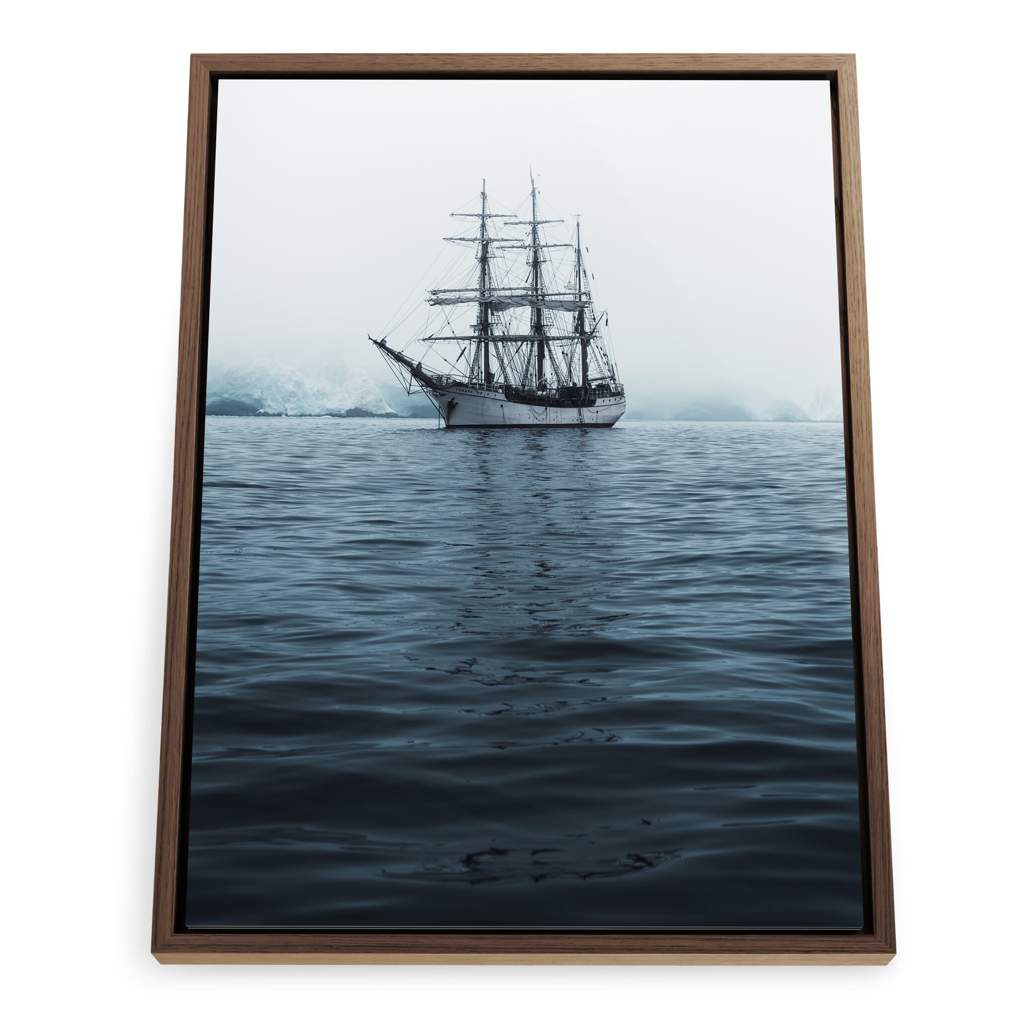 Framed photo print of sailing ship in Antarctica
