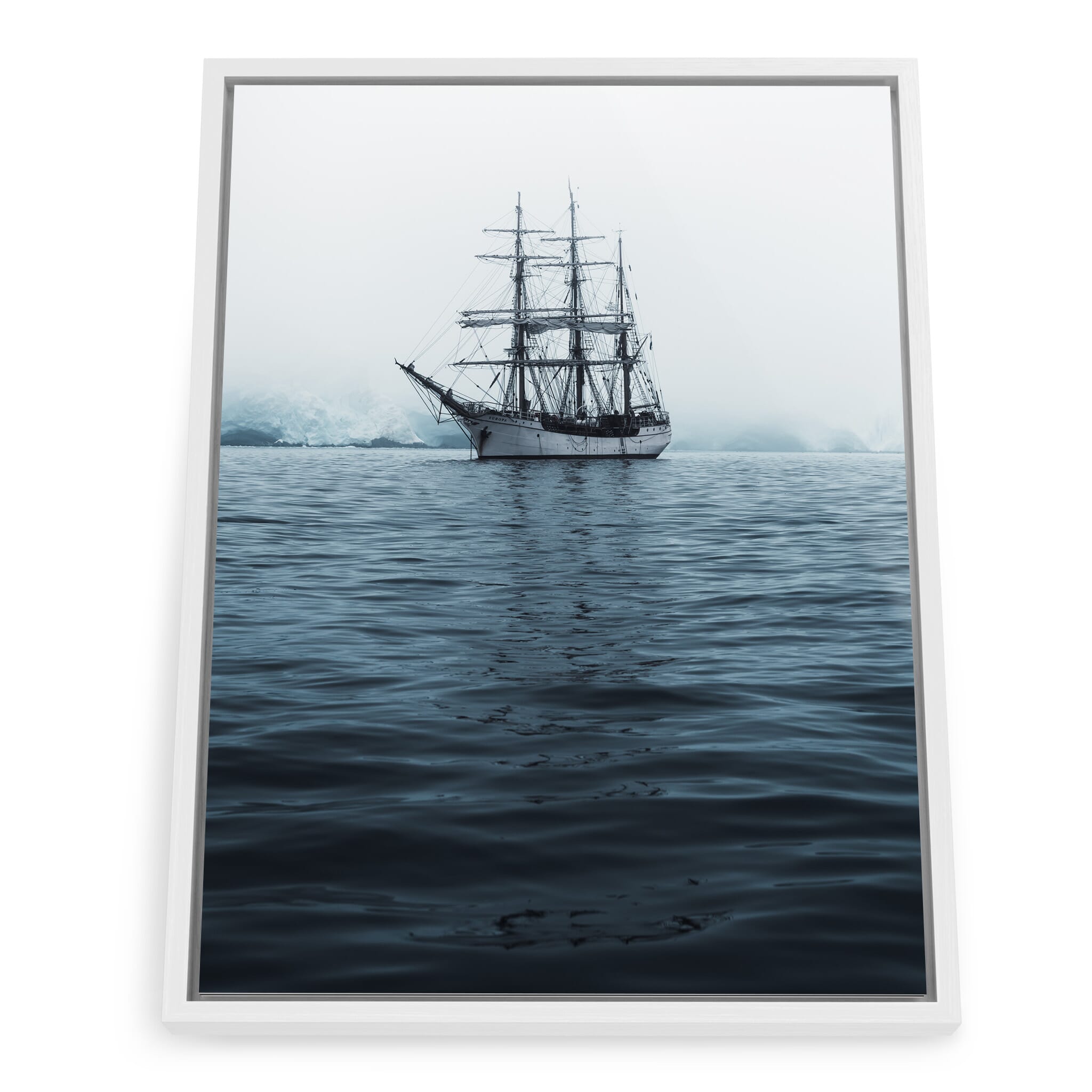 Framed photo print of polar vessel surrounded by deep blue Antarctic sea