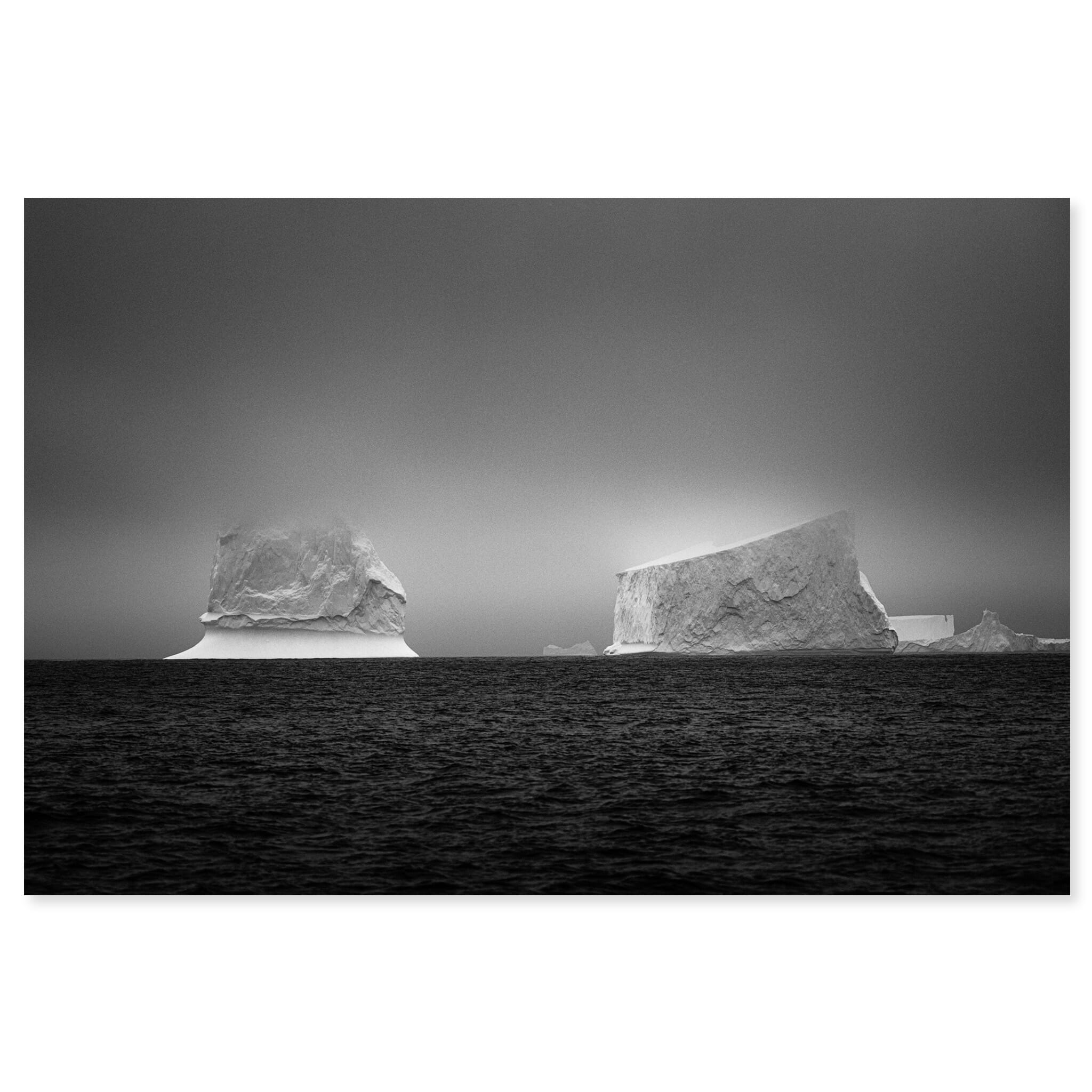 Fine art print of monochrome icebergs in Antarctica with bold contrasts