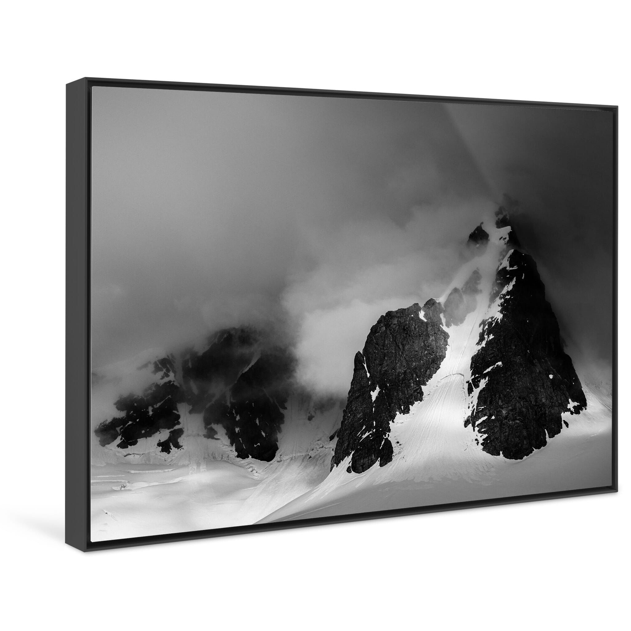 Framed photo print of sculptural ice-covered mountains in remote Antarctica