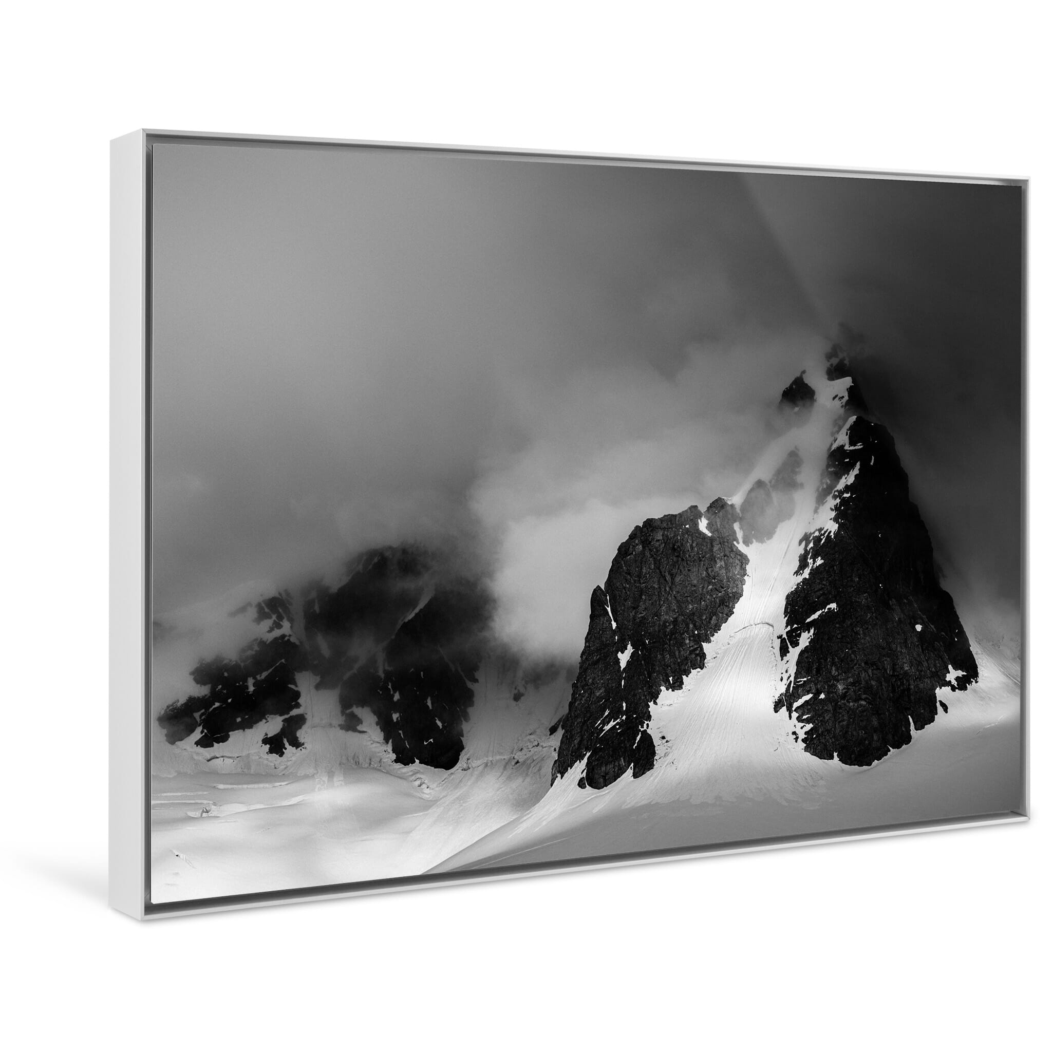 Framed photo print of stark polar environment highlighting steep ridges and raw forms