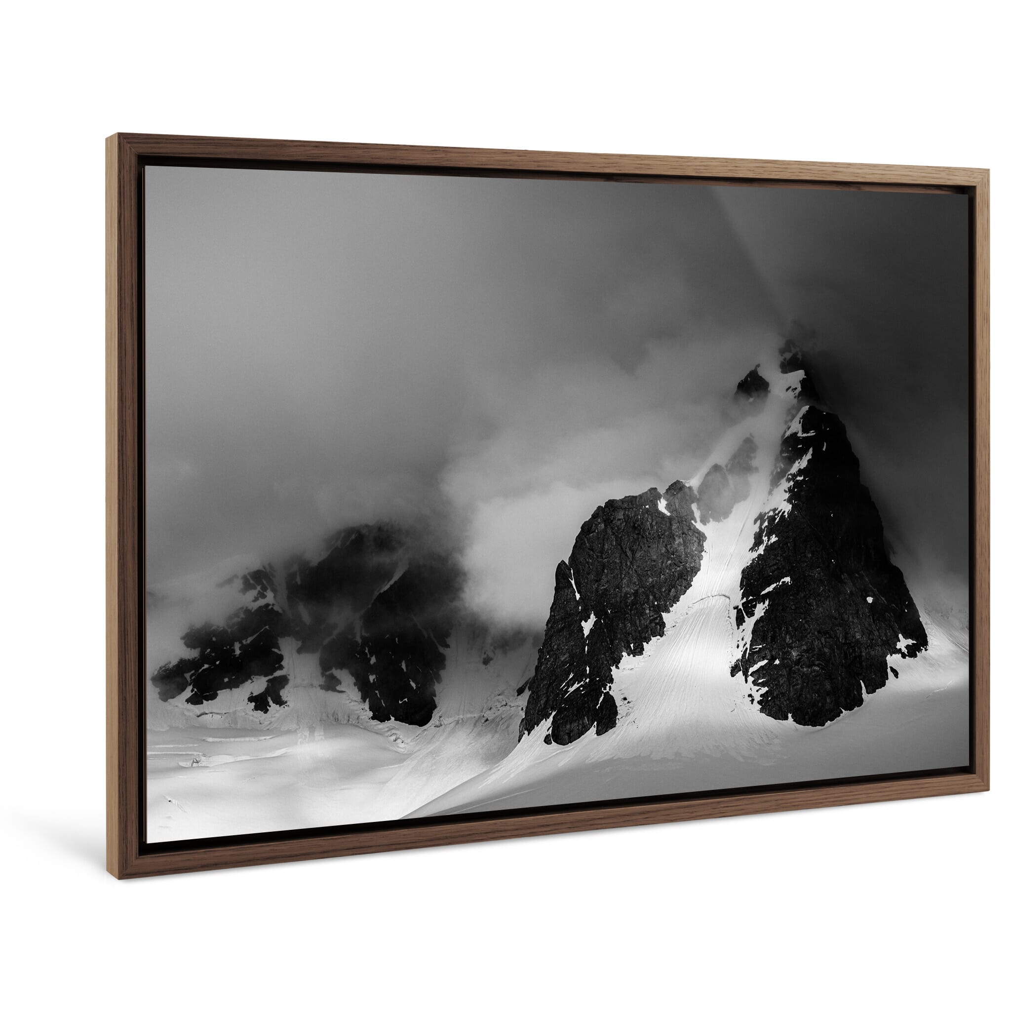 Framed photo print of dramatic mountain contours in a monochrome landscape