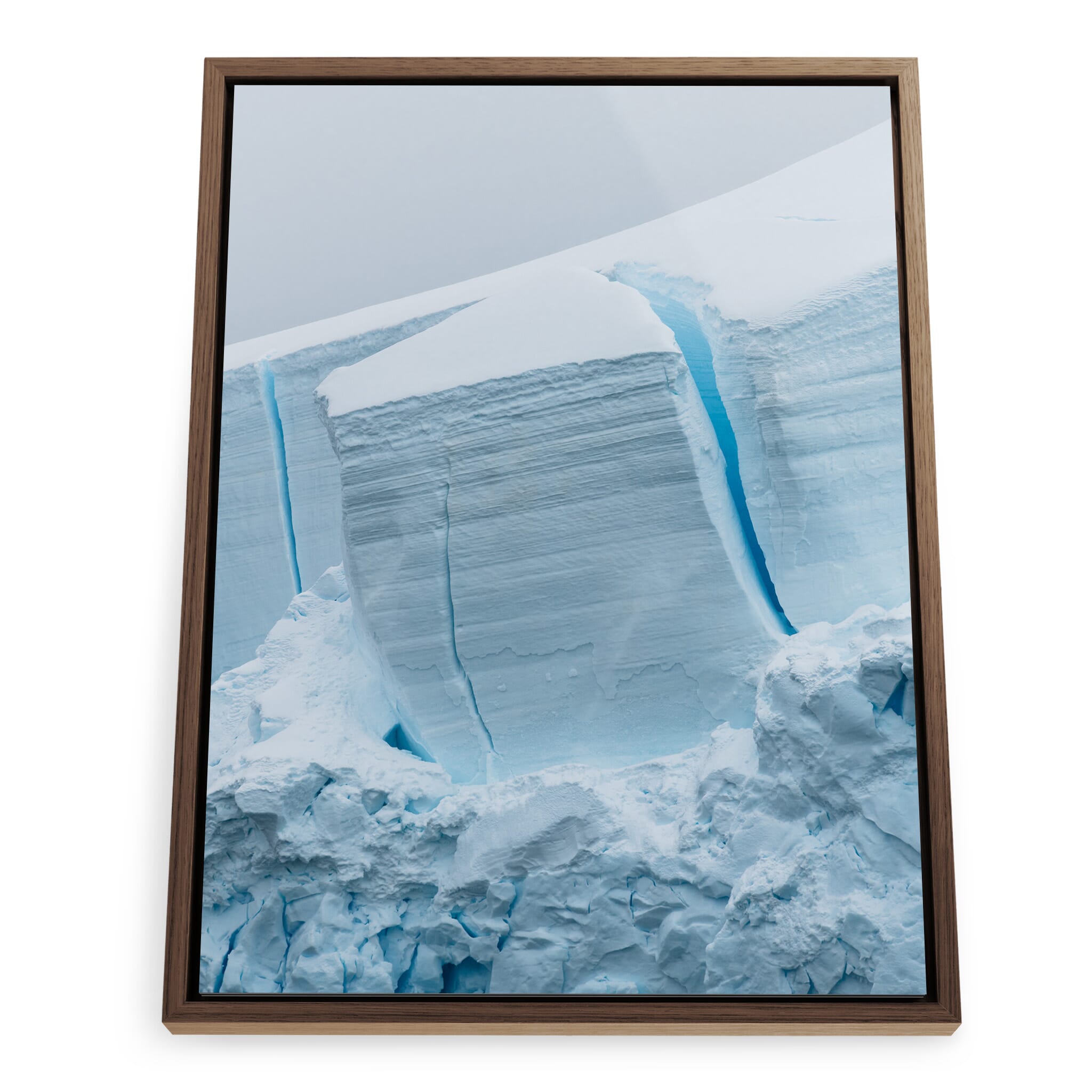Framed photo print of jagged glacial textures in polar light
