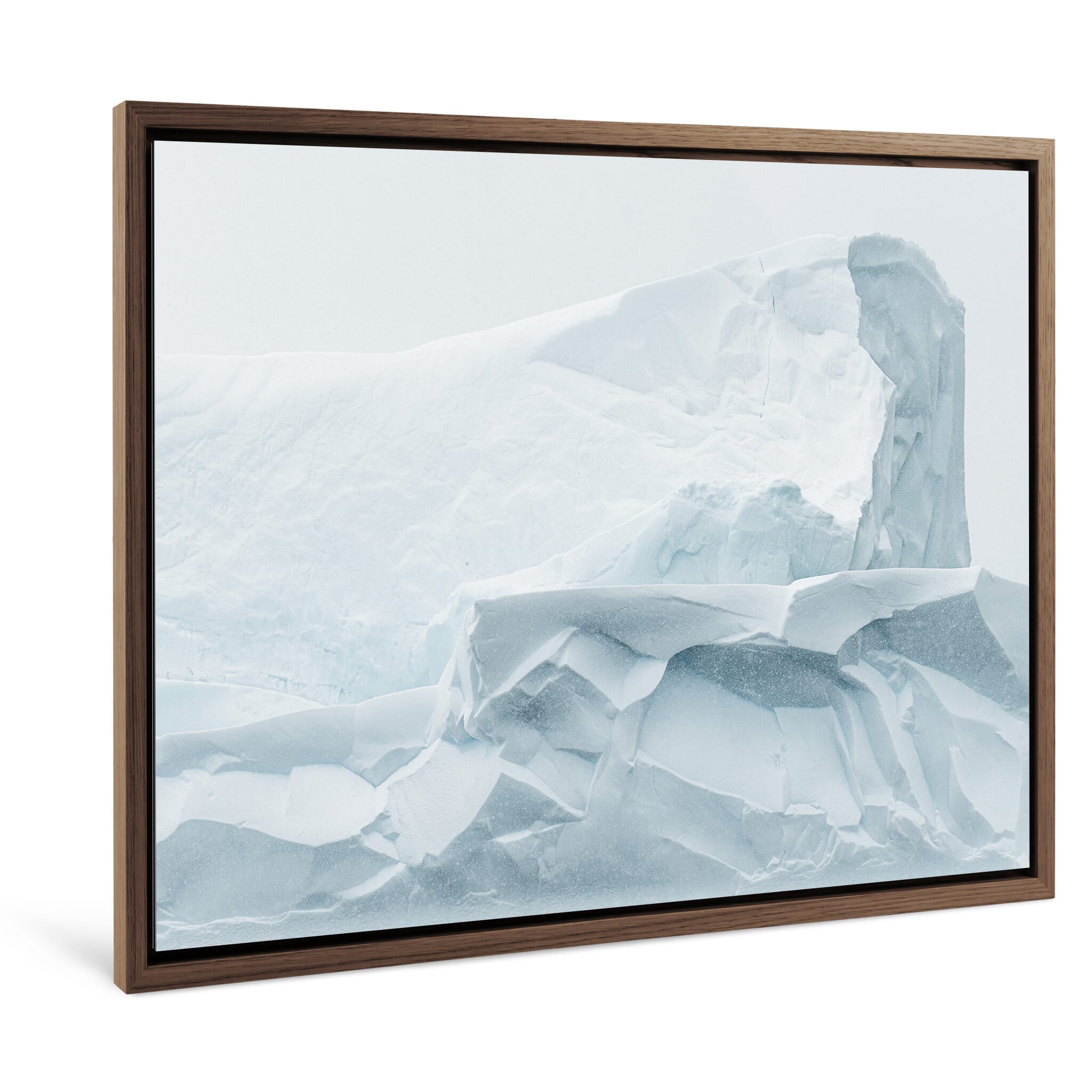 Framed photo print of glacier surface with subtle textures and minimal tones
