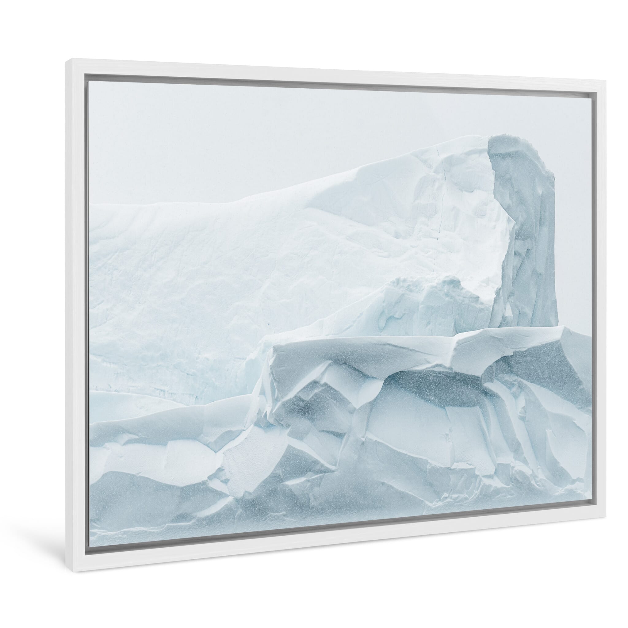 Framed photo print of abstract ice formations in a high-contrast frozen scene