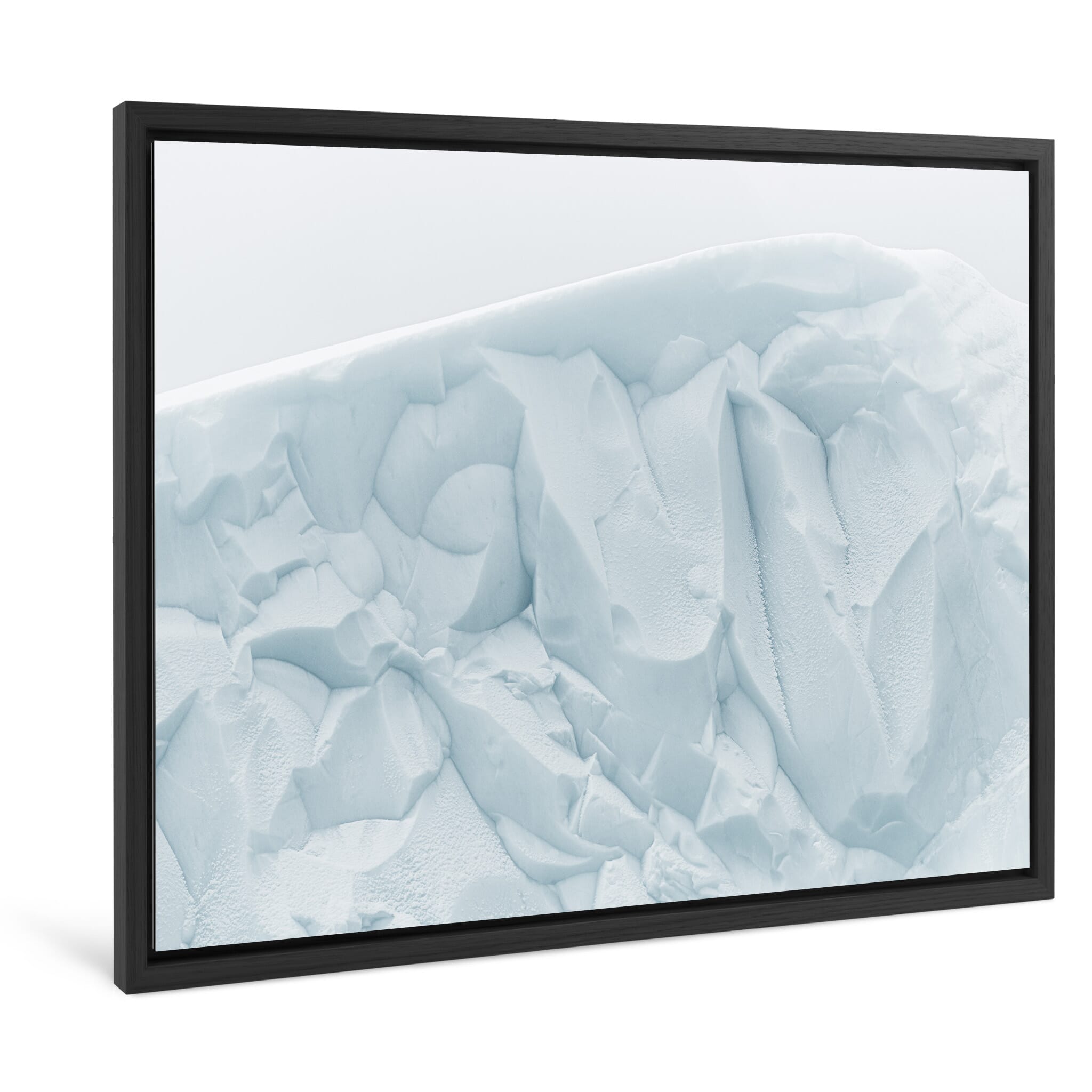 Framed photo print of bright sunlight on abstract Antarctic ice formations