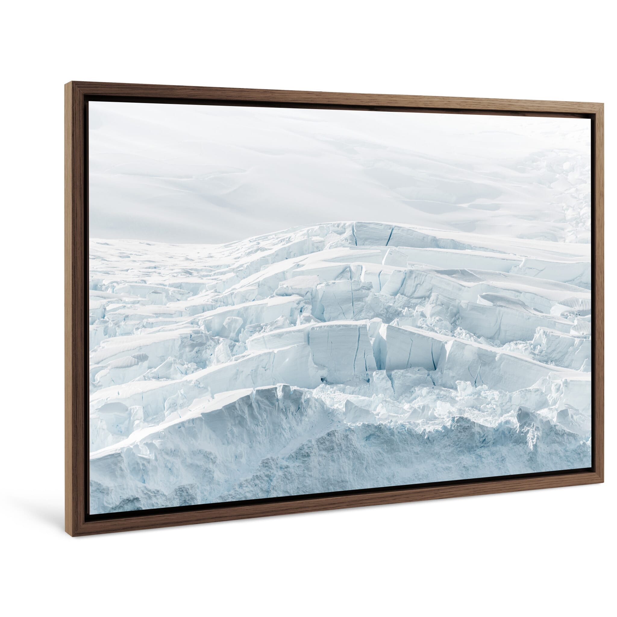 Framed photo print of detailed glacial patterns shaped by light and shadow