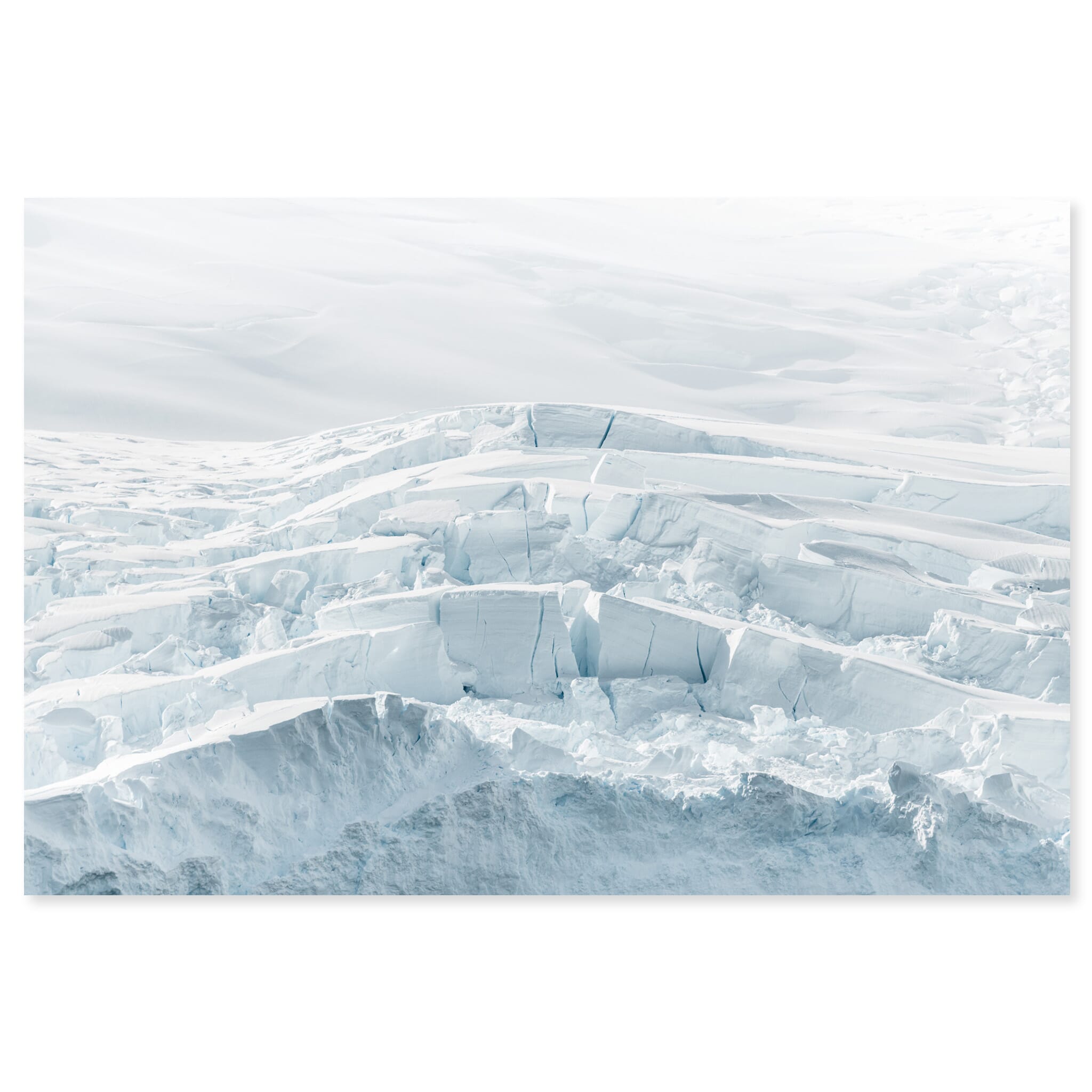 Fine art print of bright glacier surface with pronounced crevasses in Antarctica