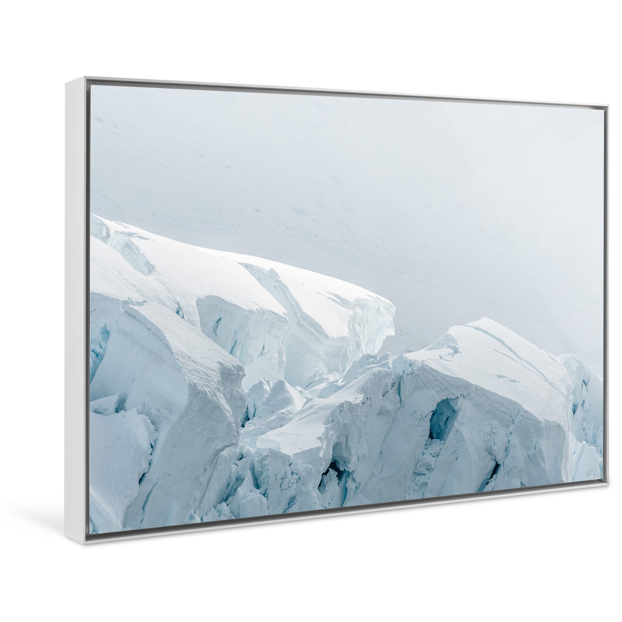 Framed photo print of intricate ice patterns revealed by intense polar brightness