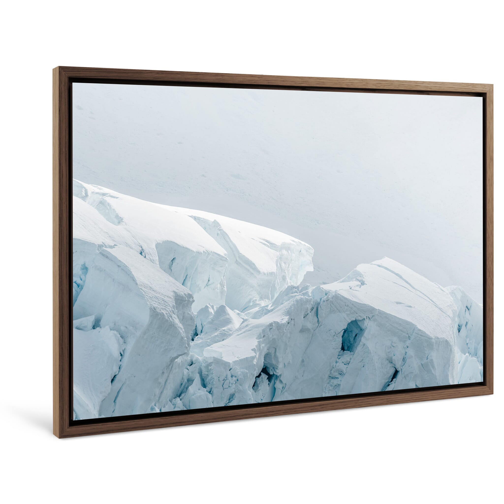 Framed photo print of glacial crevasses captured in clear Antarctic light