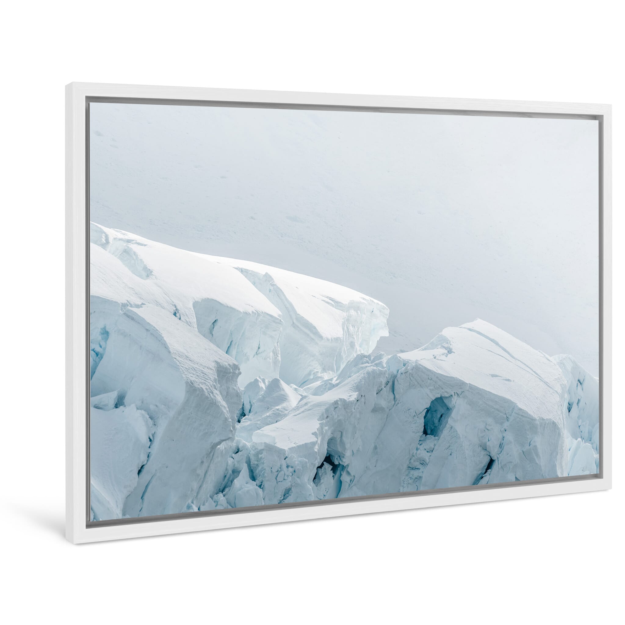 Framed photo print of bright ice surface highlighting glacier depth and detail