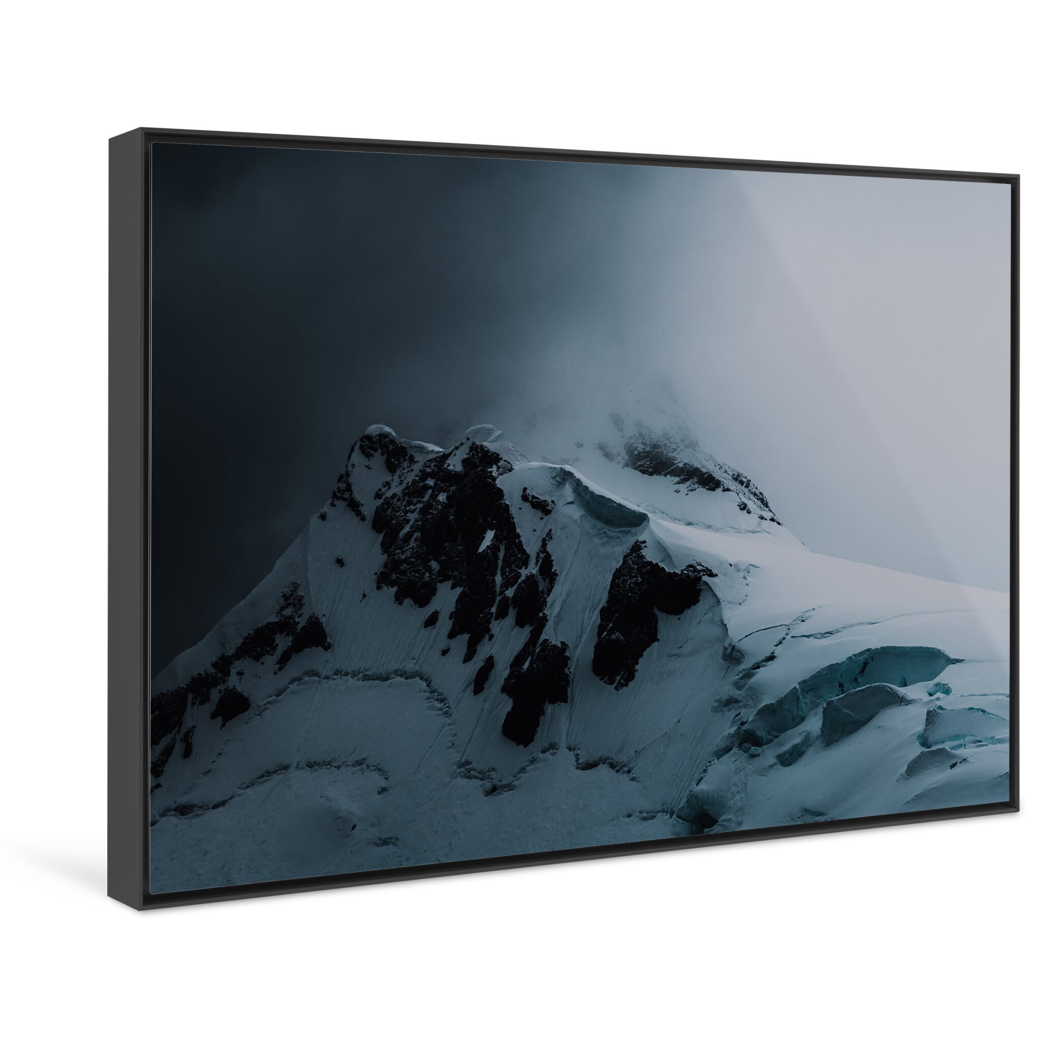 Framed photo print of swirling clouds enveloping a high Antarctic summit