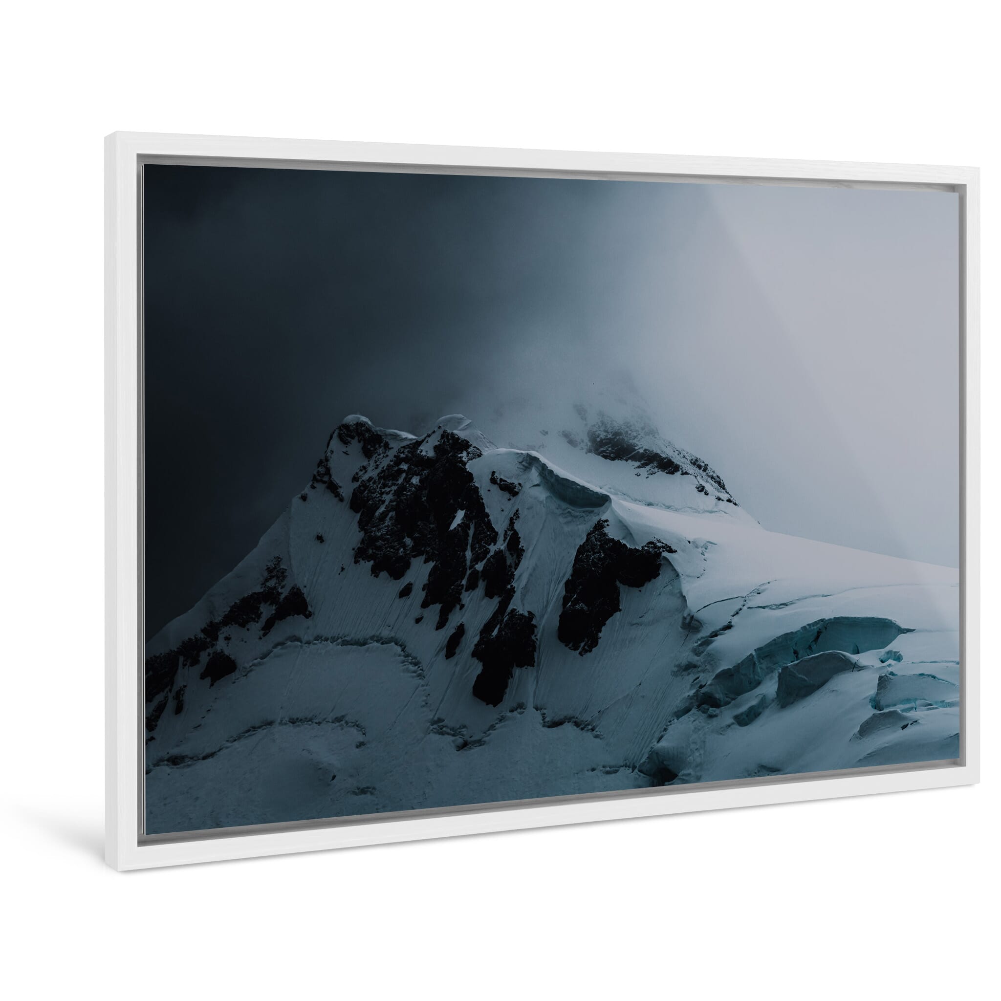 Framed photo print of glacier terrain shaped by shifting weather and shadow