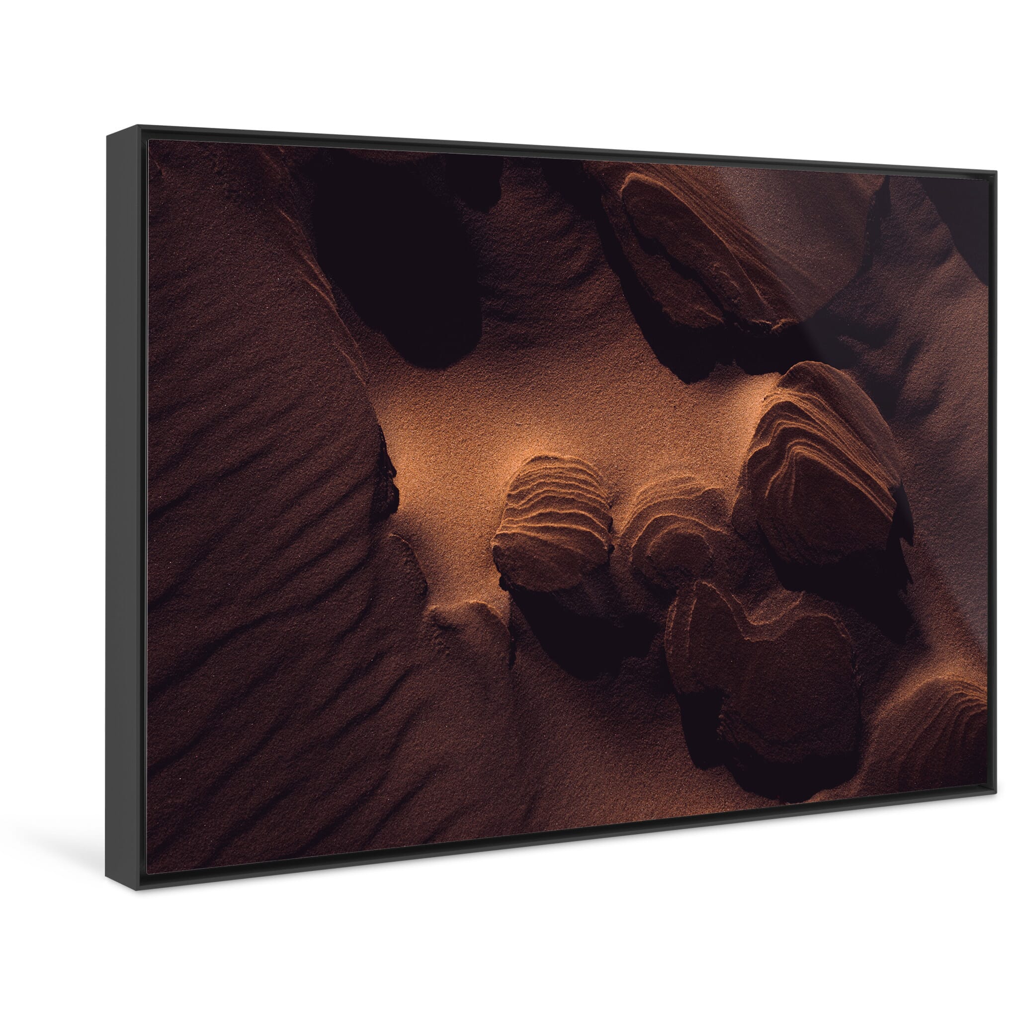 Framed photo print of natural sand shapes in evening light