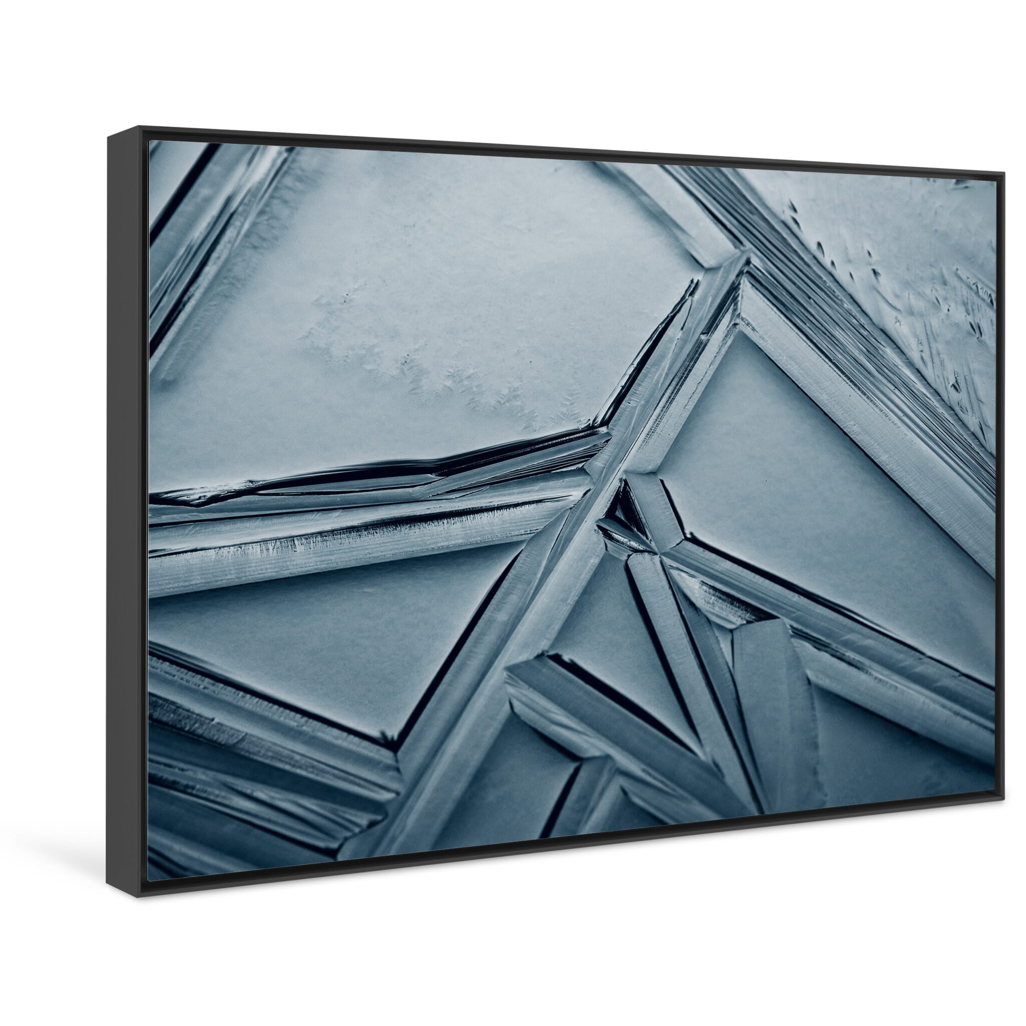 Framed photo print of frozen pond detail highlighting geometric ice formations