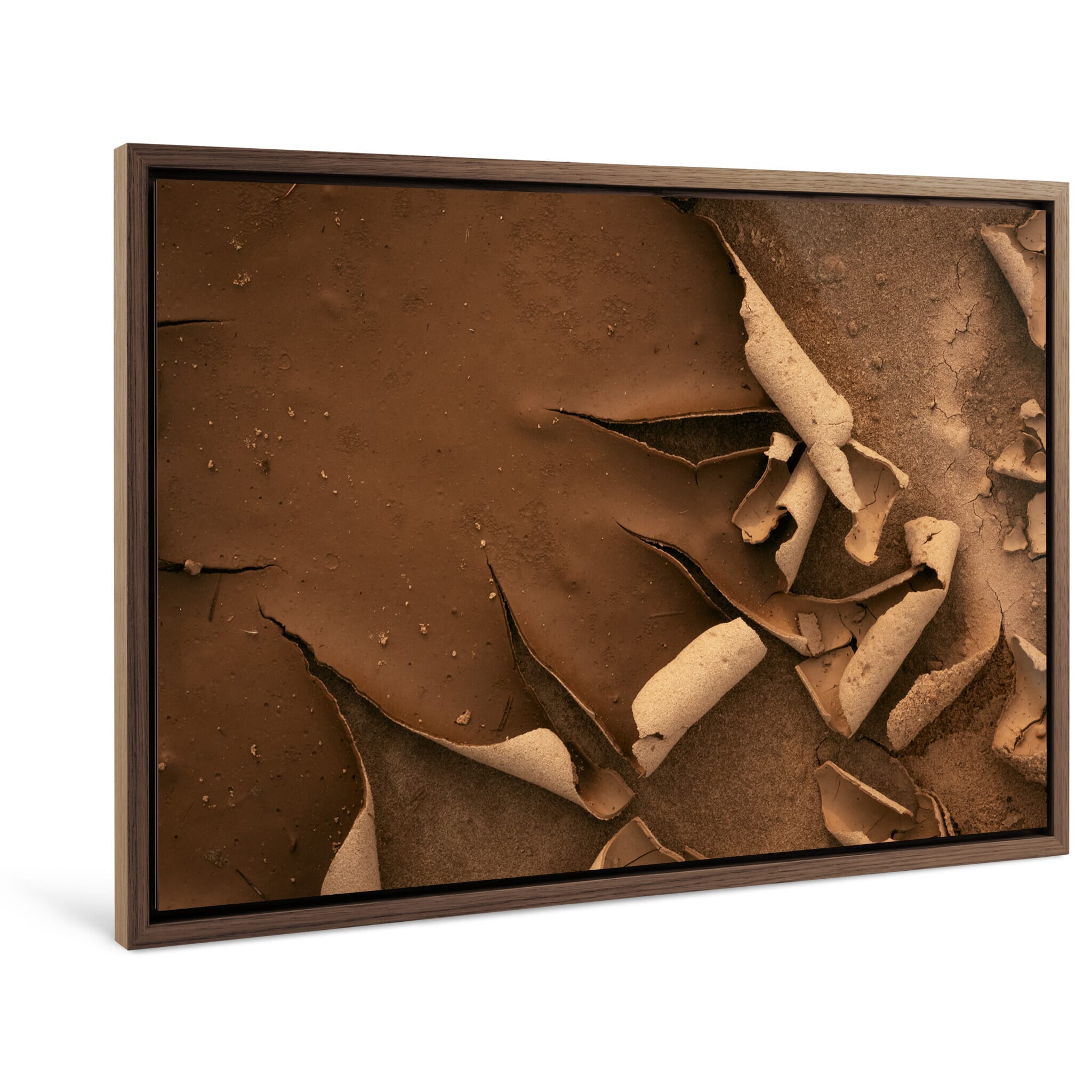 Framed photo print of detailed mud texture shaped by time and decay