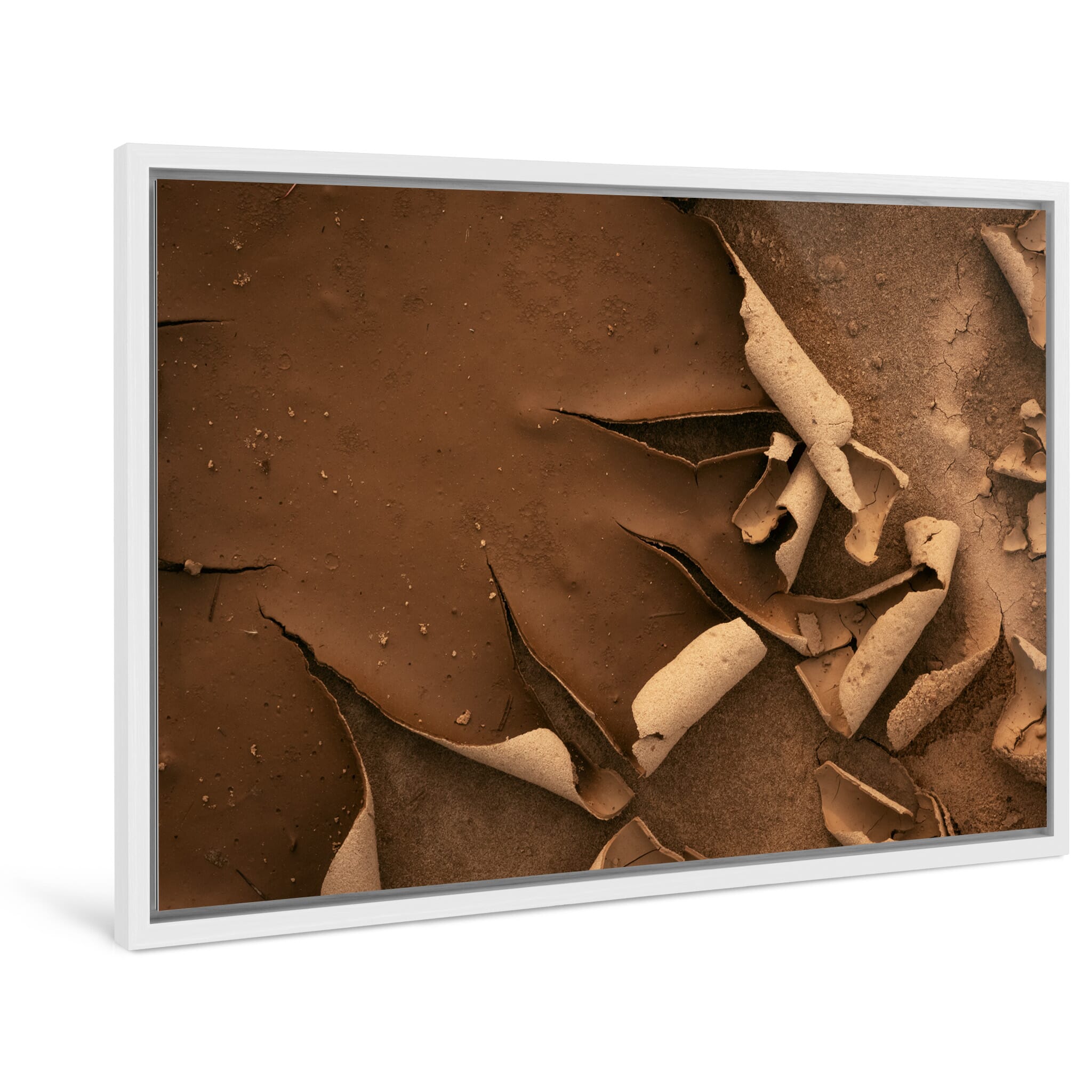 Framed photo print of organic mud cracks with decorative appearance