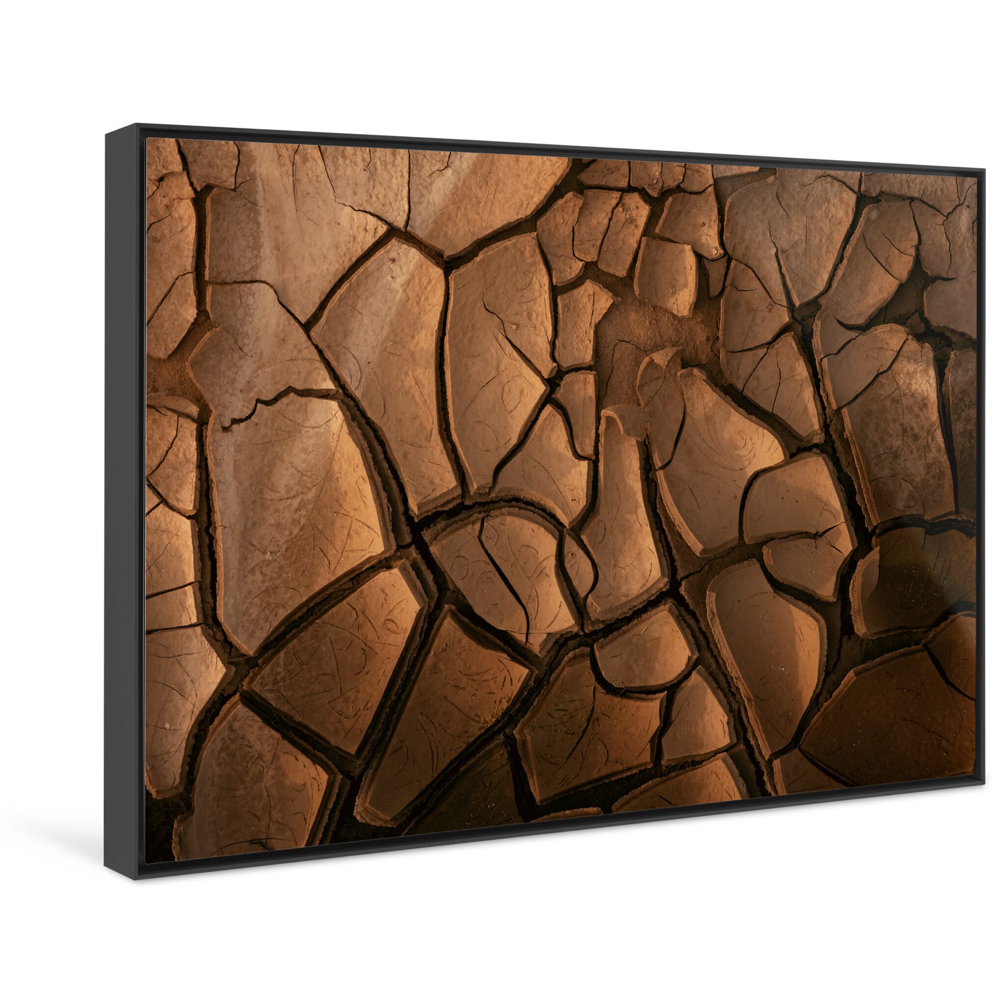 Framed photo print of close-up view of dried mud with natural decay