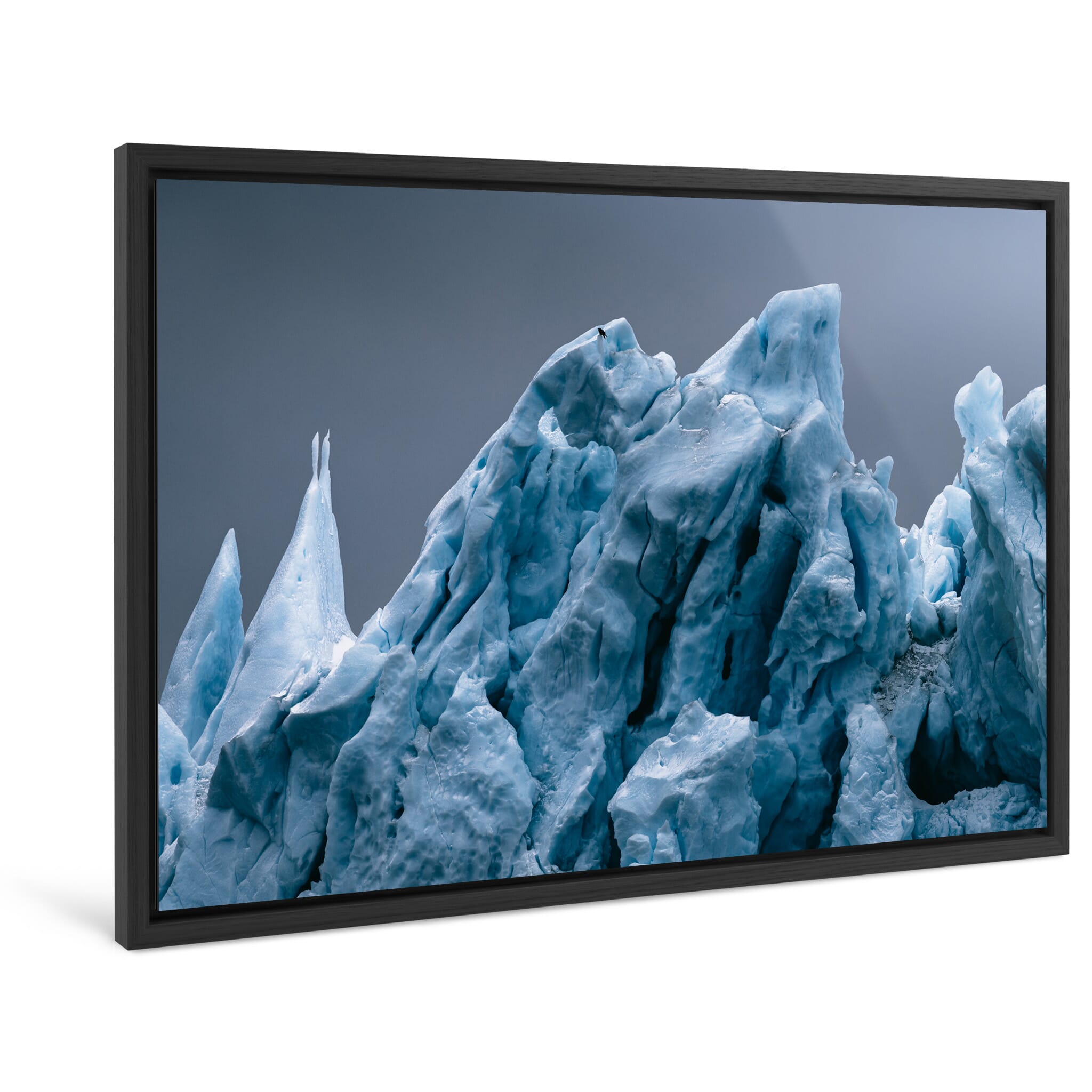 Framed photo print of jagged blue iceberg formations from Disko Bay