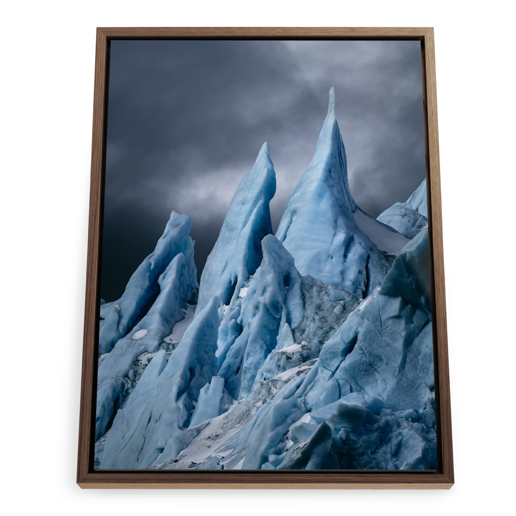 Framed photo print of textured iceberg with snow traces