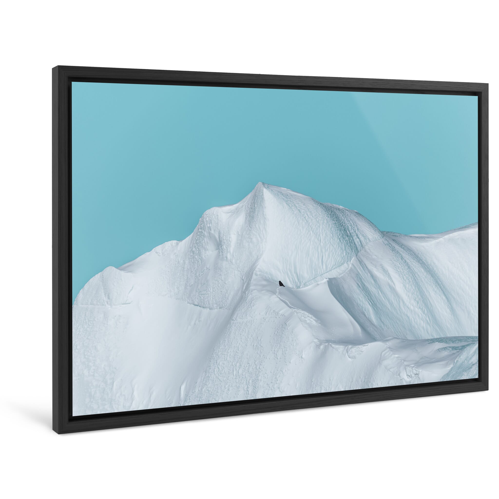 Framed photo print of iceberg silhouette with raven in Greenland