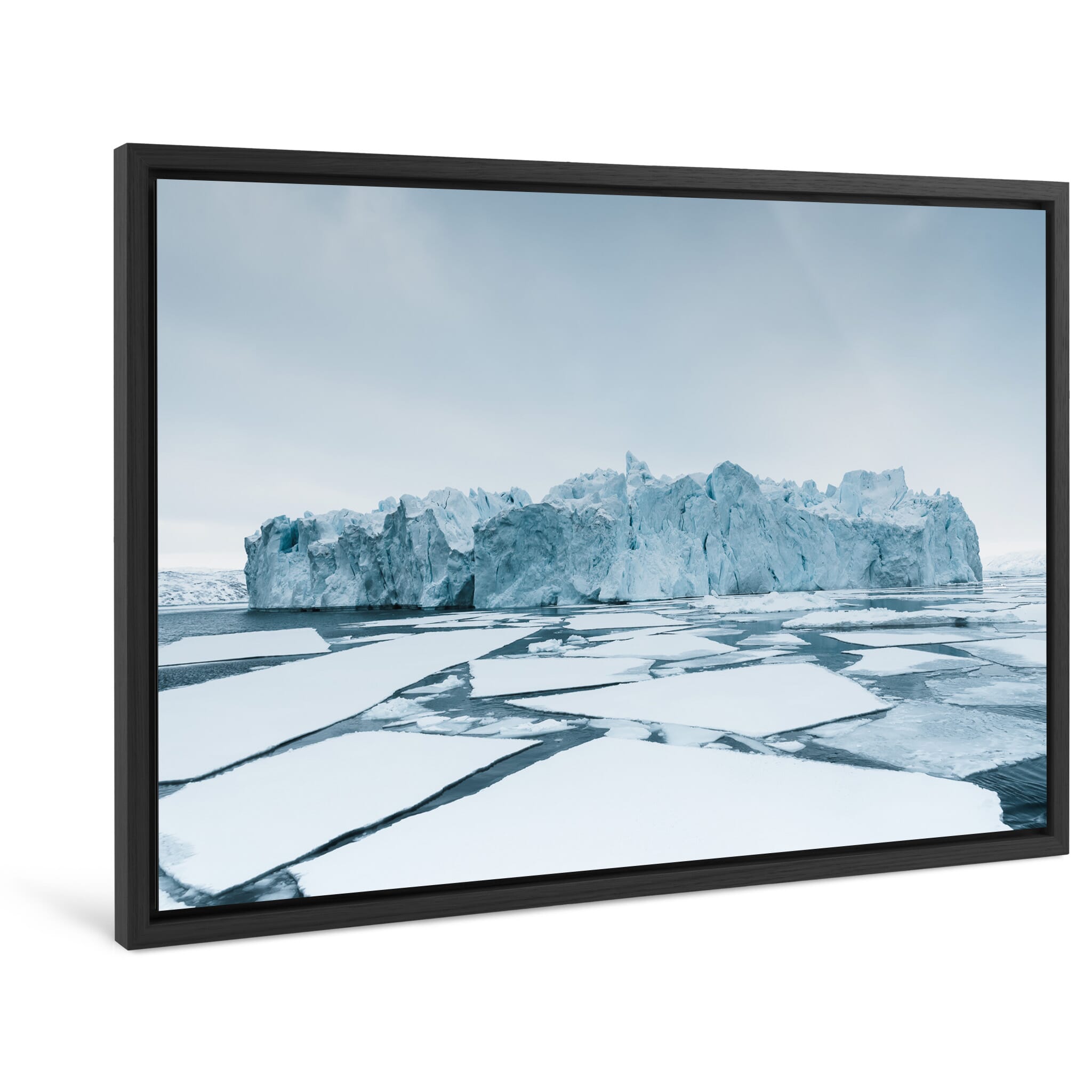 Framed photo print of frozen seascape with drifting icebergs