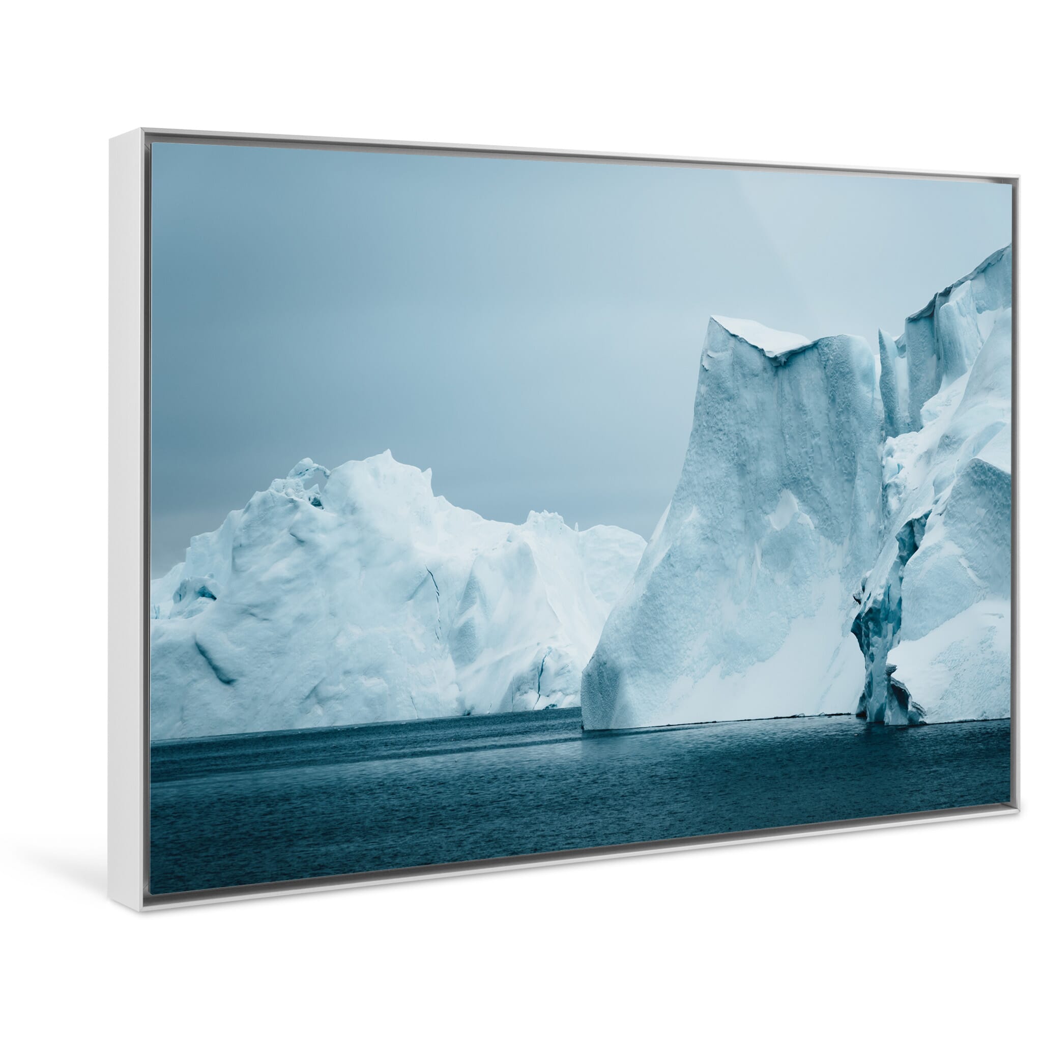 Framed photo print of large ice block with soft surface textures