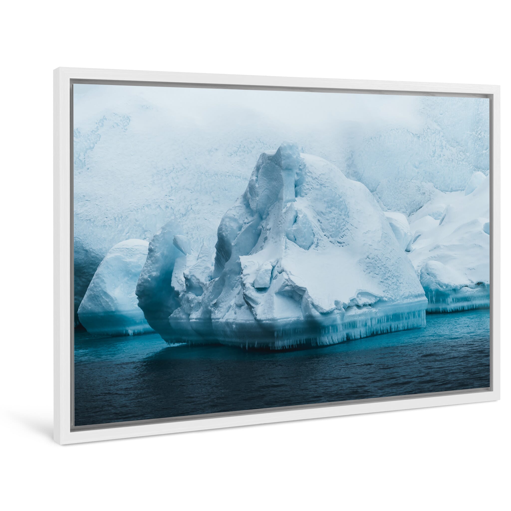 Framed photo print of Arctic ice wall captured in winter light