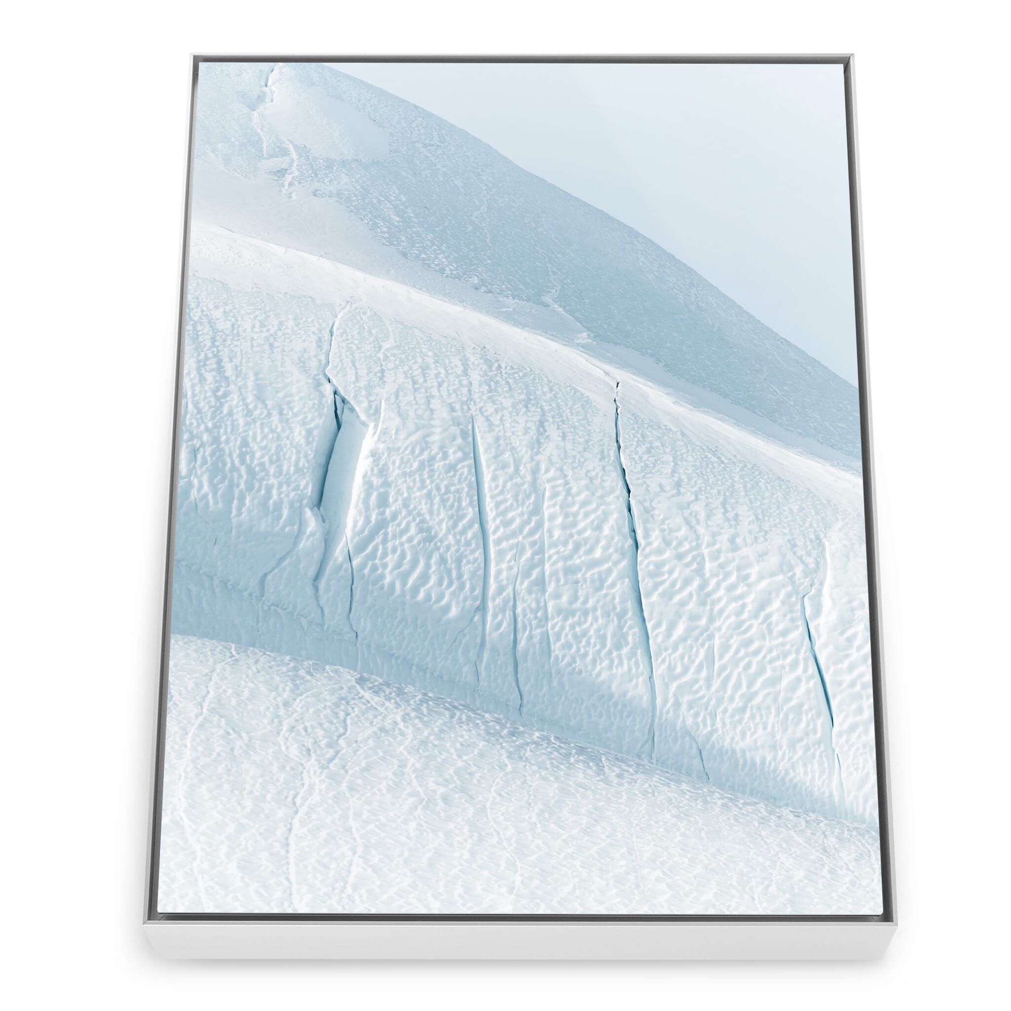 Framed photo print of sunlit glacier surface showing timeless serenity