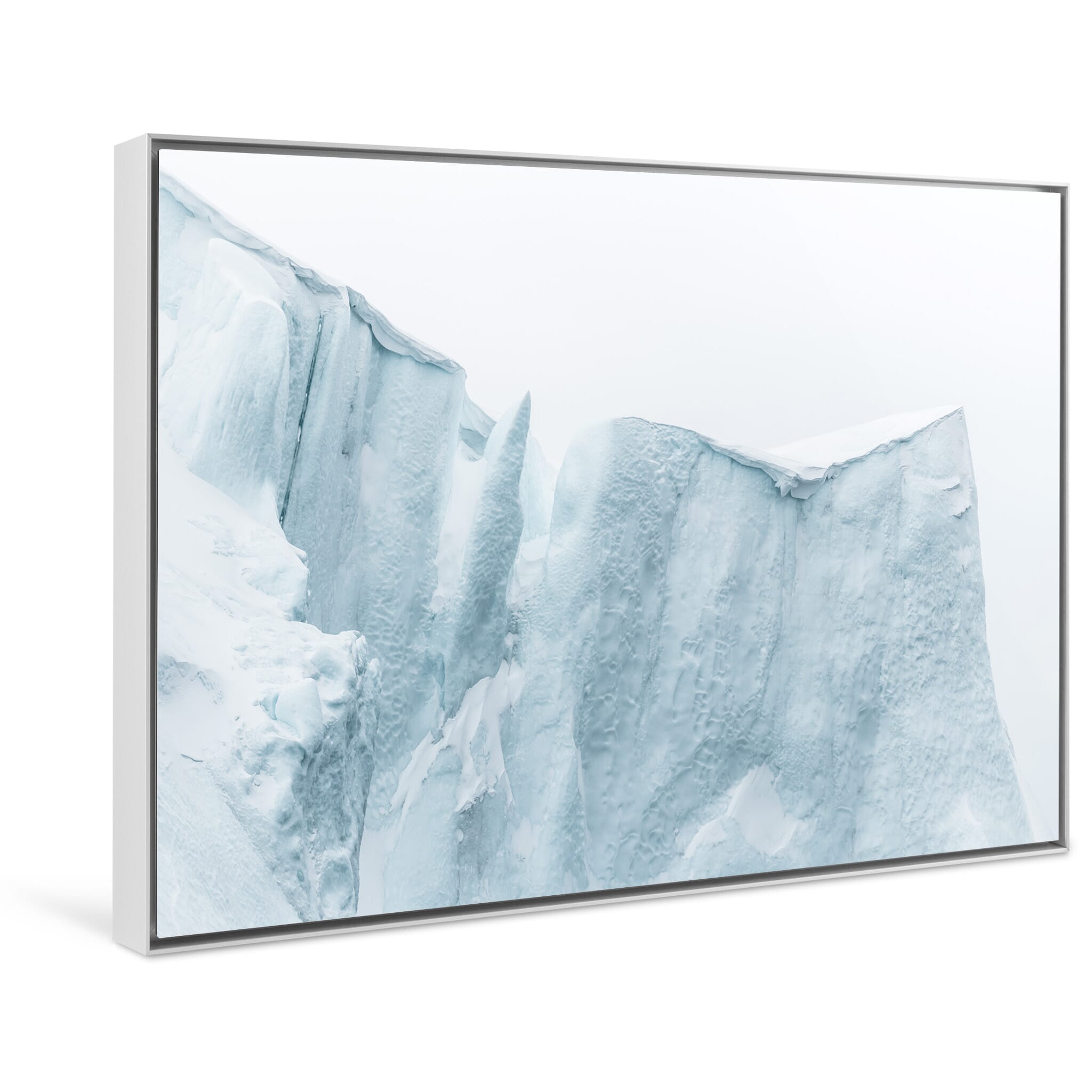 Framed photo print of ephemeral ice formations highlighting the fragile nature of Greenland’s glaciers