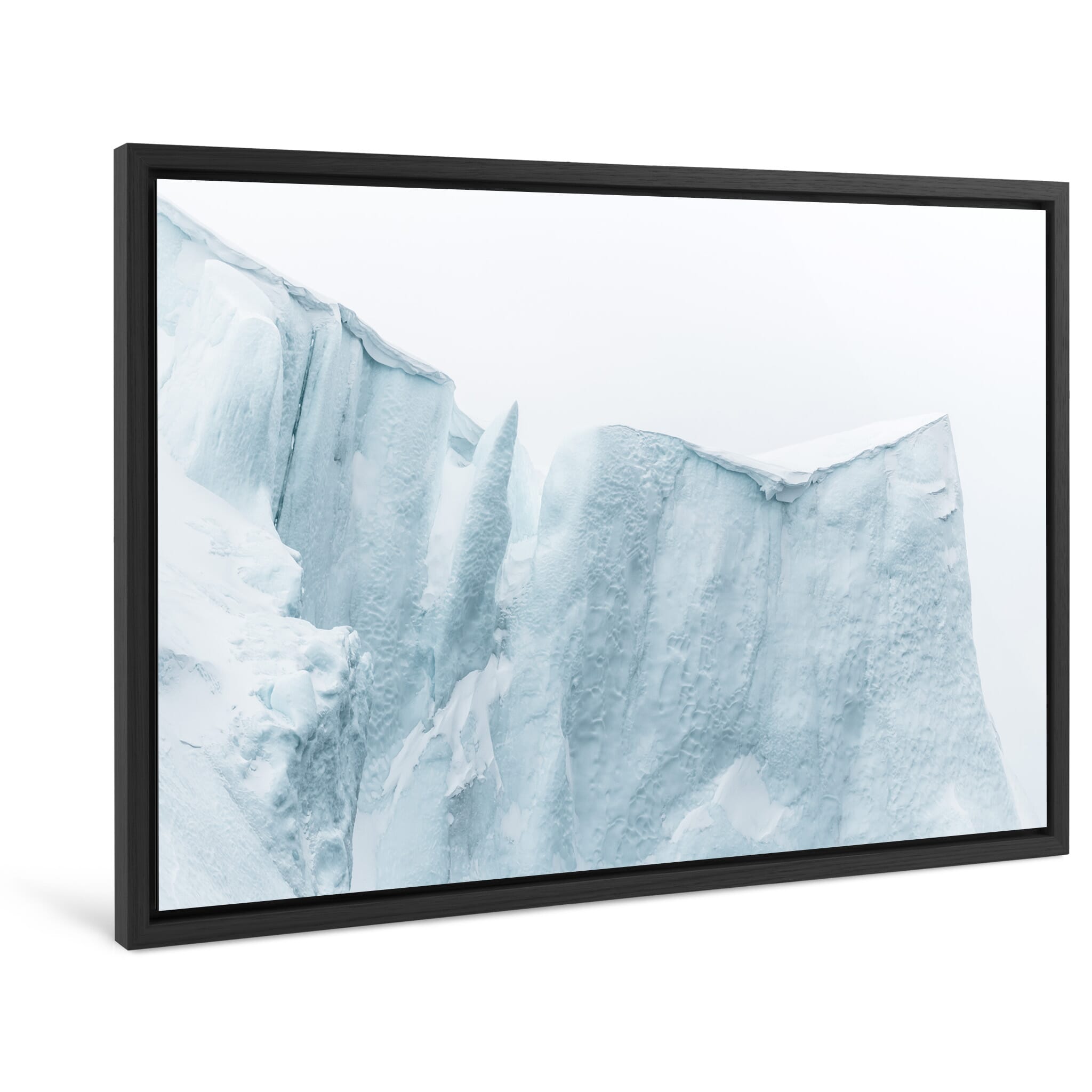 Framed photo print of near-monochrome ice landscape shaped by intense sunlight