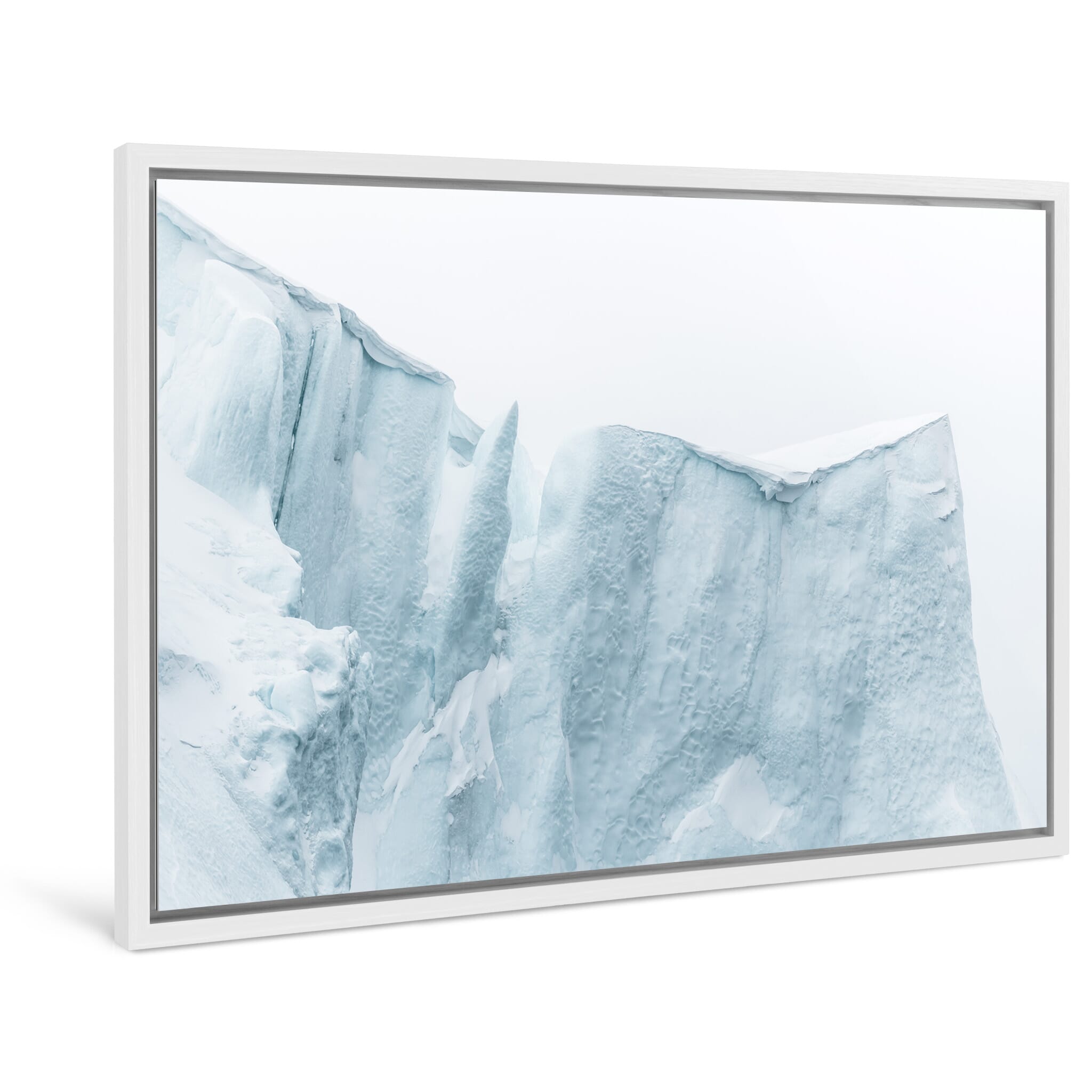 Framed photo print of glacier textures revealing subtle patterns in harsh light