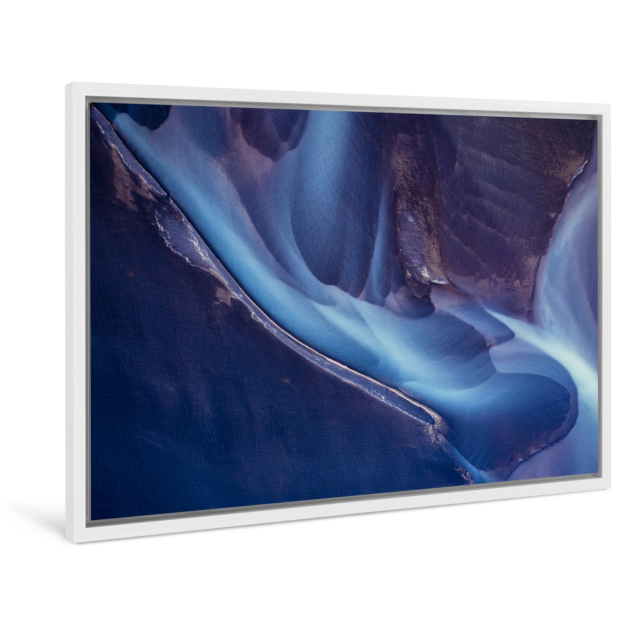 Framed photo print of Icelandic river patterns seen from above