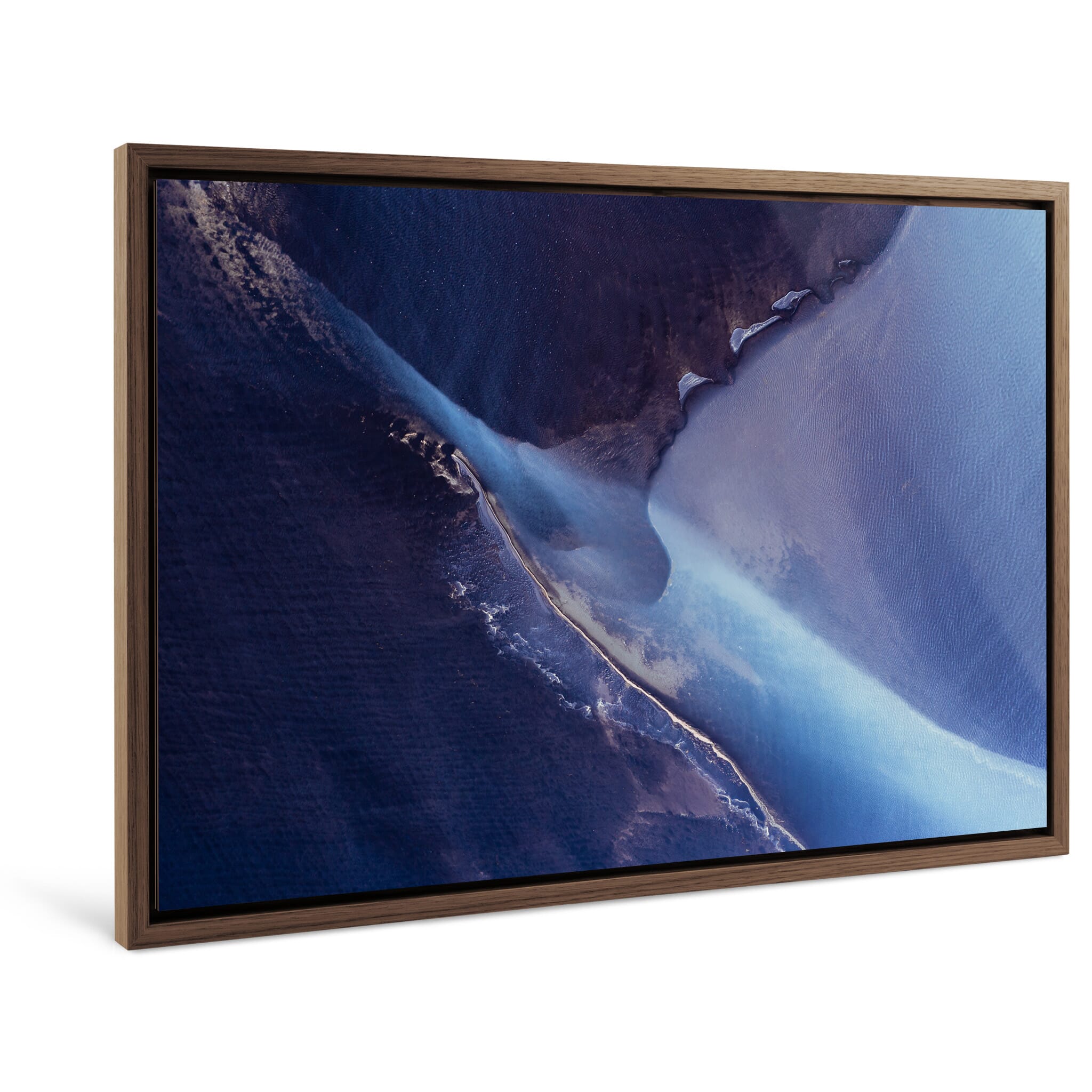 Framed photo print of swirling shapes highlighting sediment-laden currents