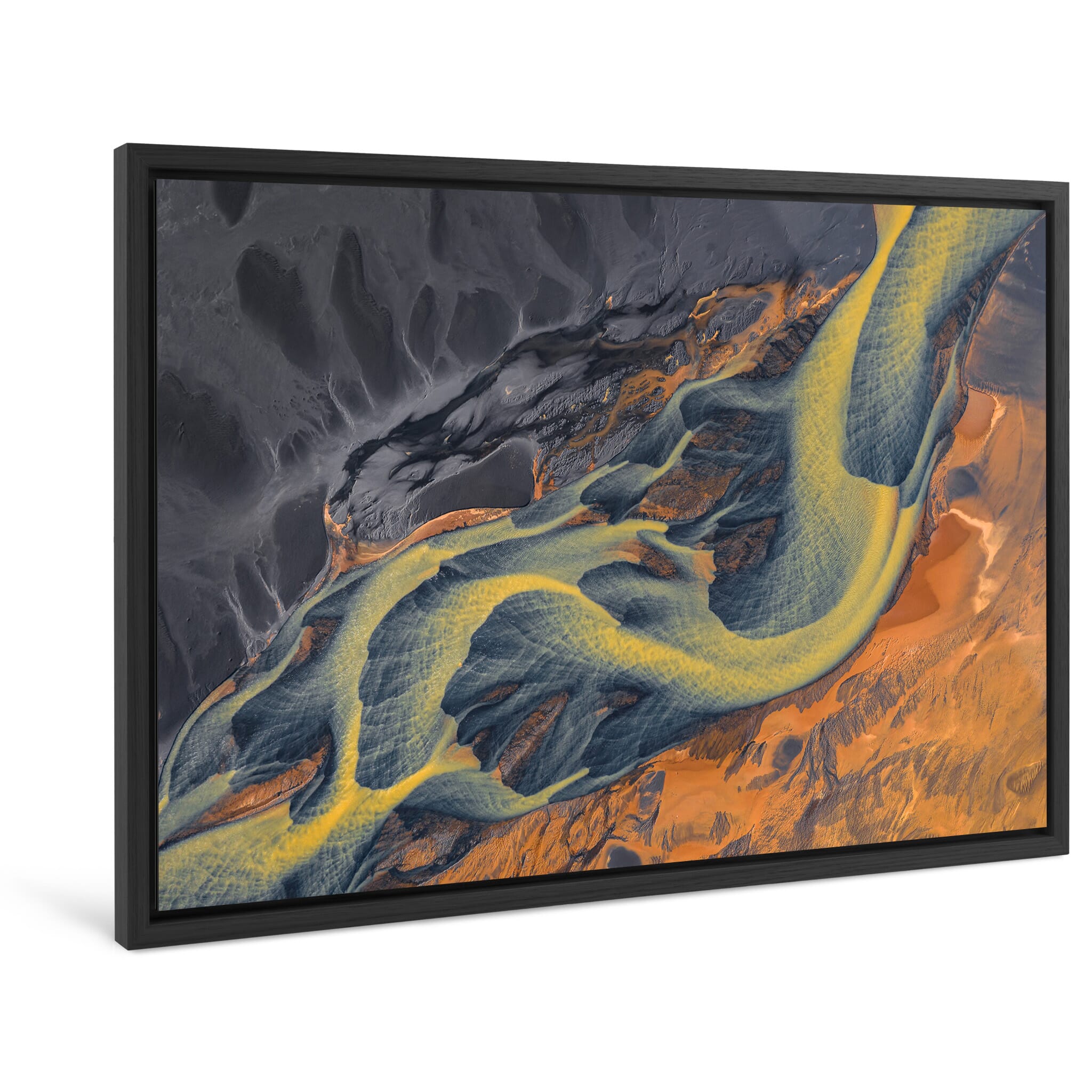 Framed photo print of an aerial perspective capturing river textures in Iceland