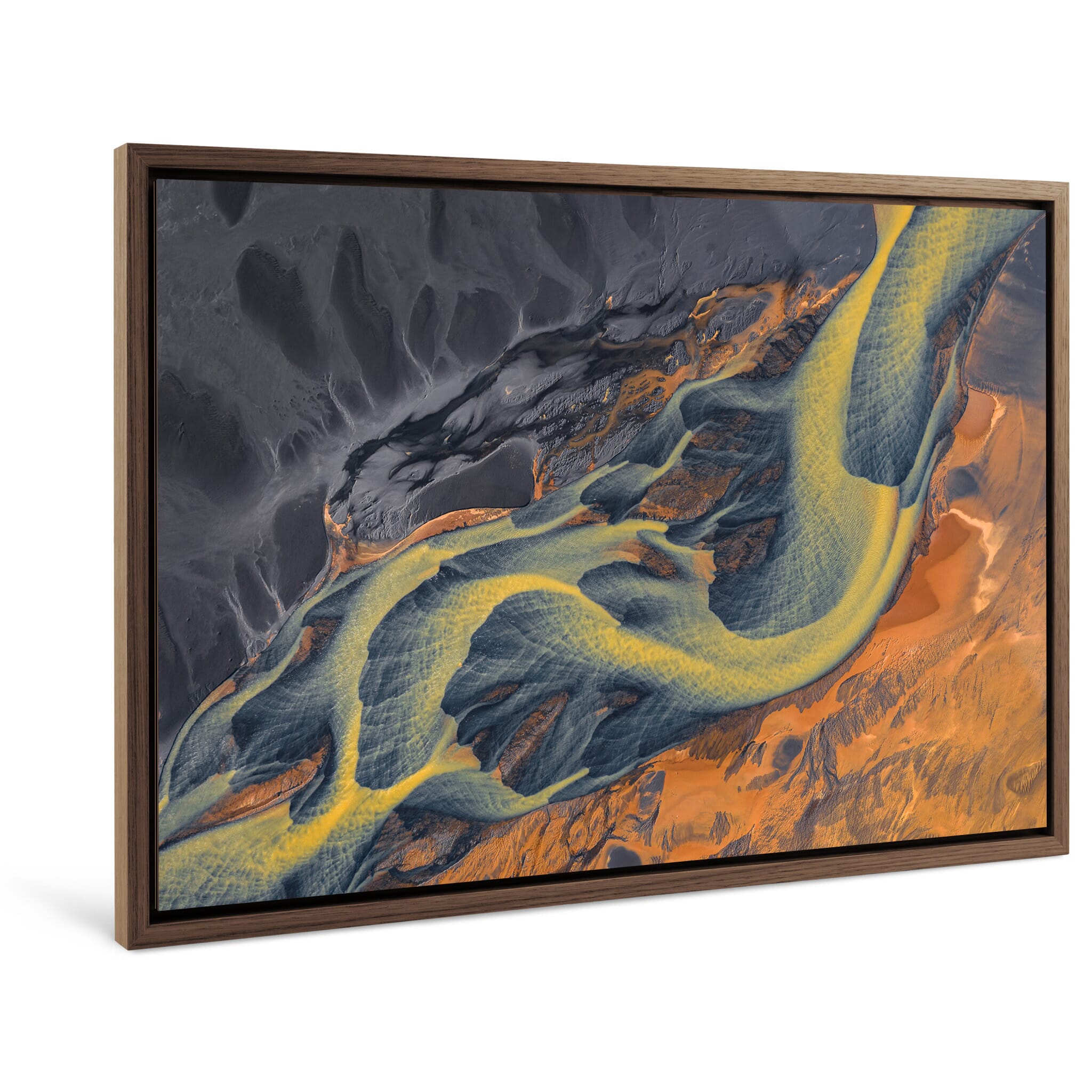 Framed photo print of the interplay between water flow and mineral-rich currents