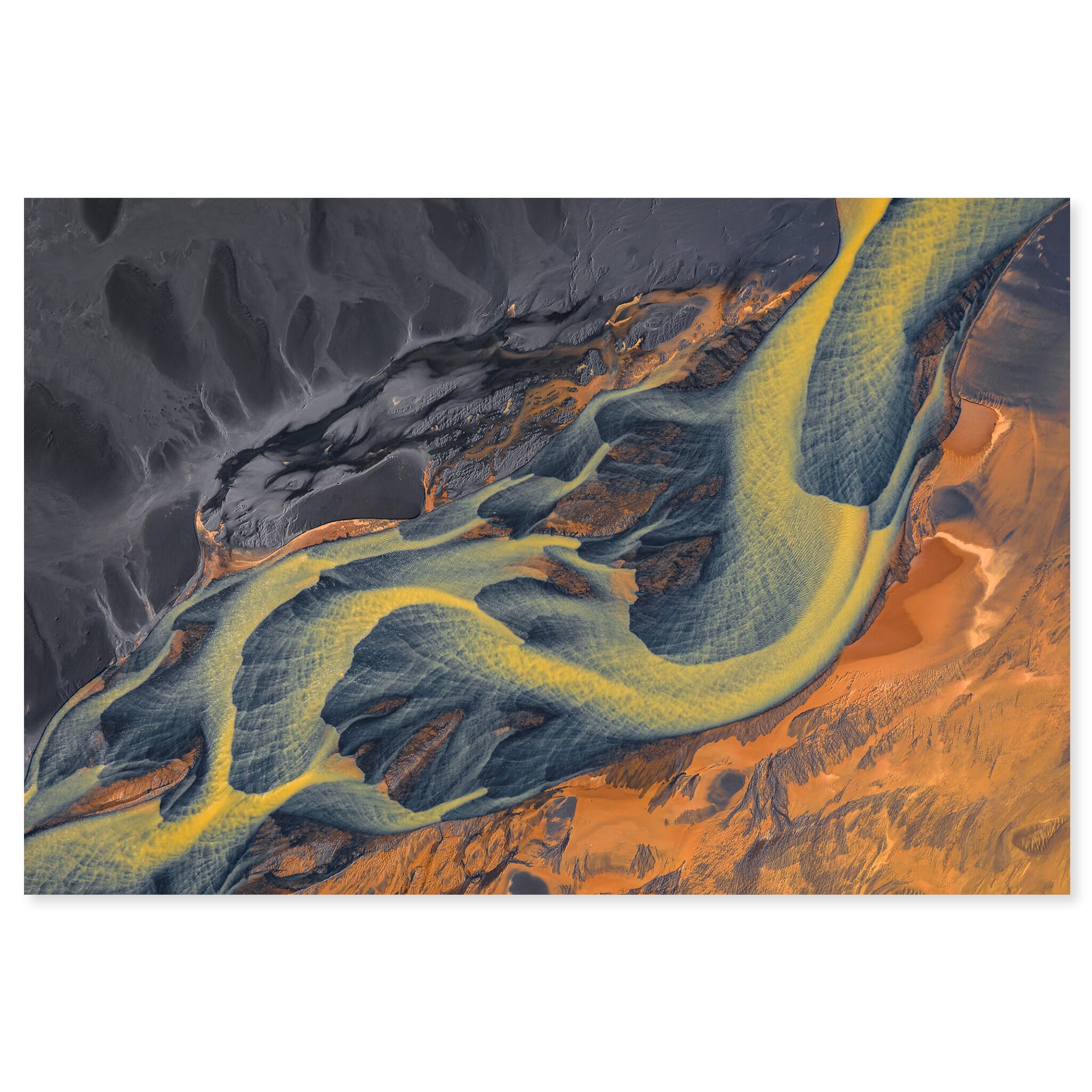 Fine art print of a warm amber flow in an Icelandic river