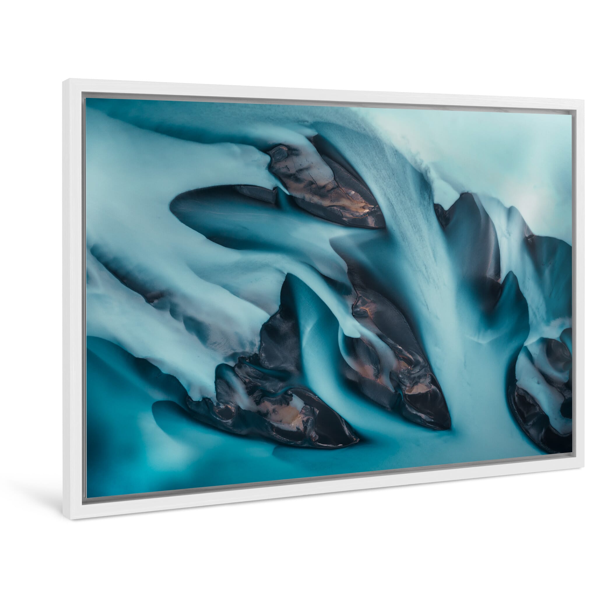 Framed photo print of nutrient-rich waters forming bright turquoise flows