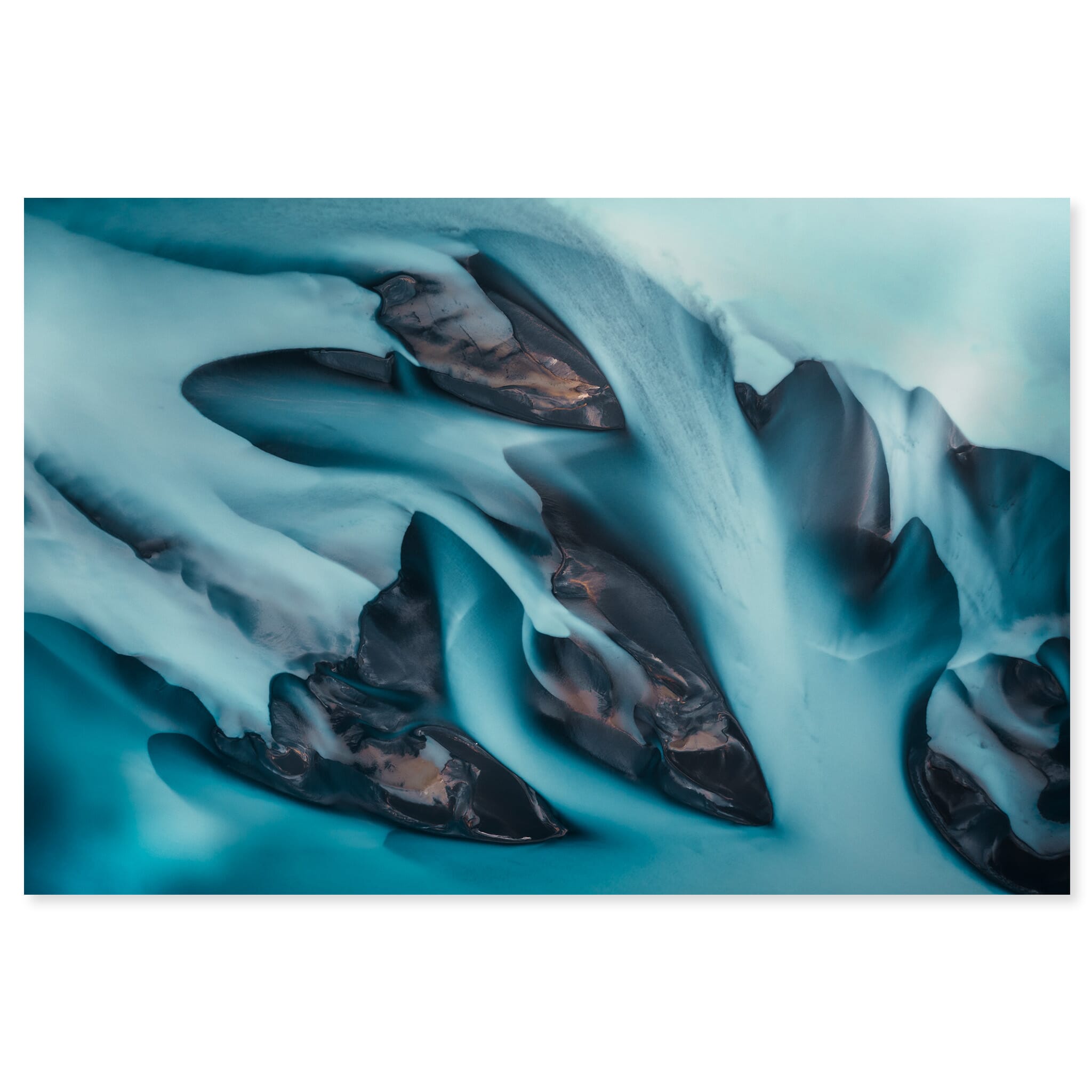 Fine art print of a blue glacial river in Iceland with vivid turquoise hues
